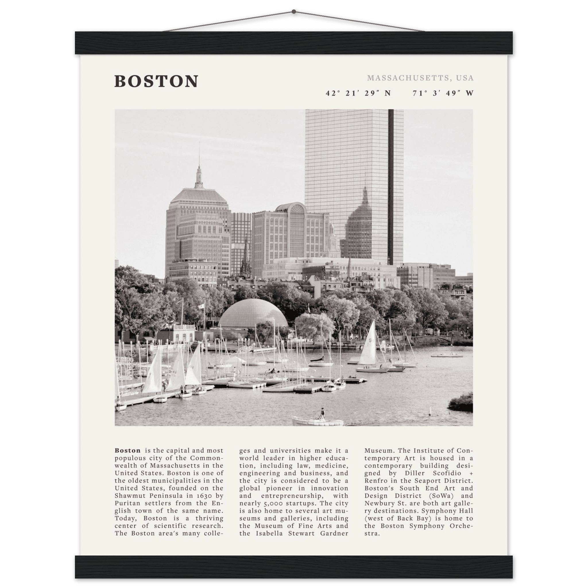 Boston Poster | Black & White Charles River Skyline Wall Art | Massachusetts Print - Evergreen Posters