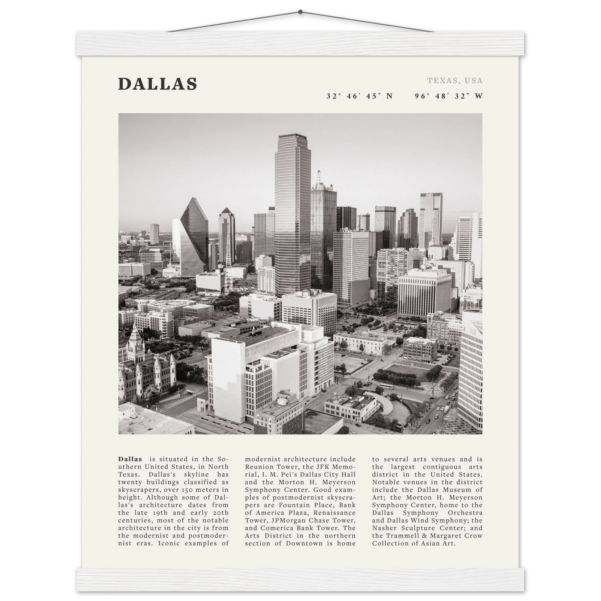 Dallas Poster | Black & White Texas Skyline Wall Art | City Travel Print Decor - Evergreen Posters