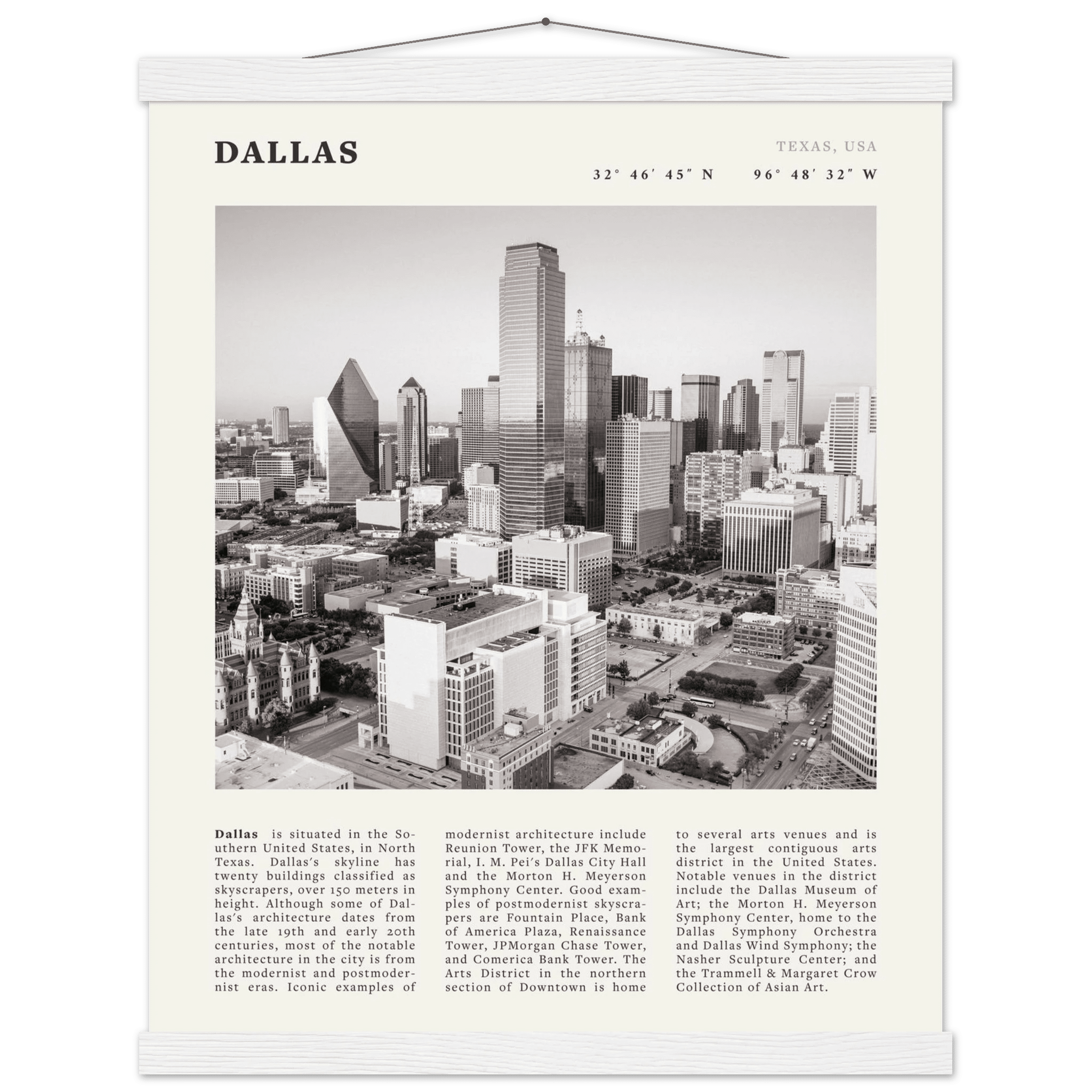 Dallas Poster | Black & White Texas Skyline Wall Art | City Travel Print Decor - Evergreen Posters