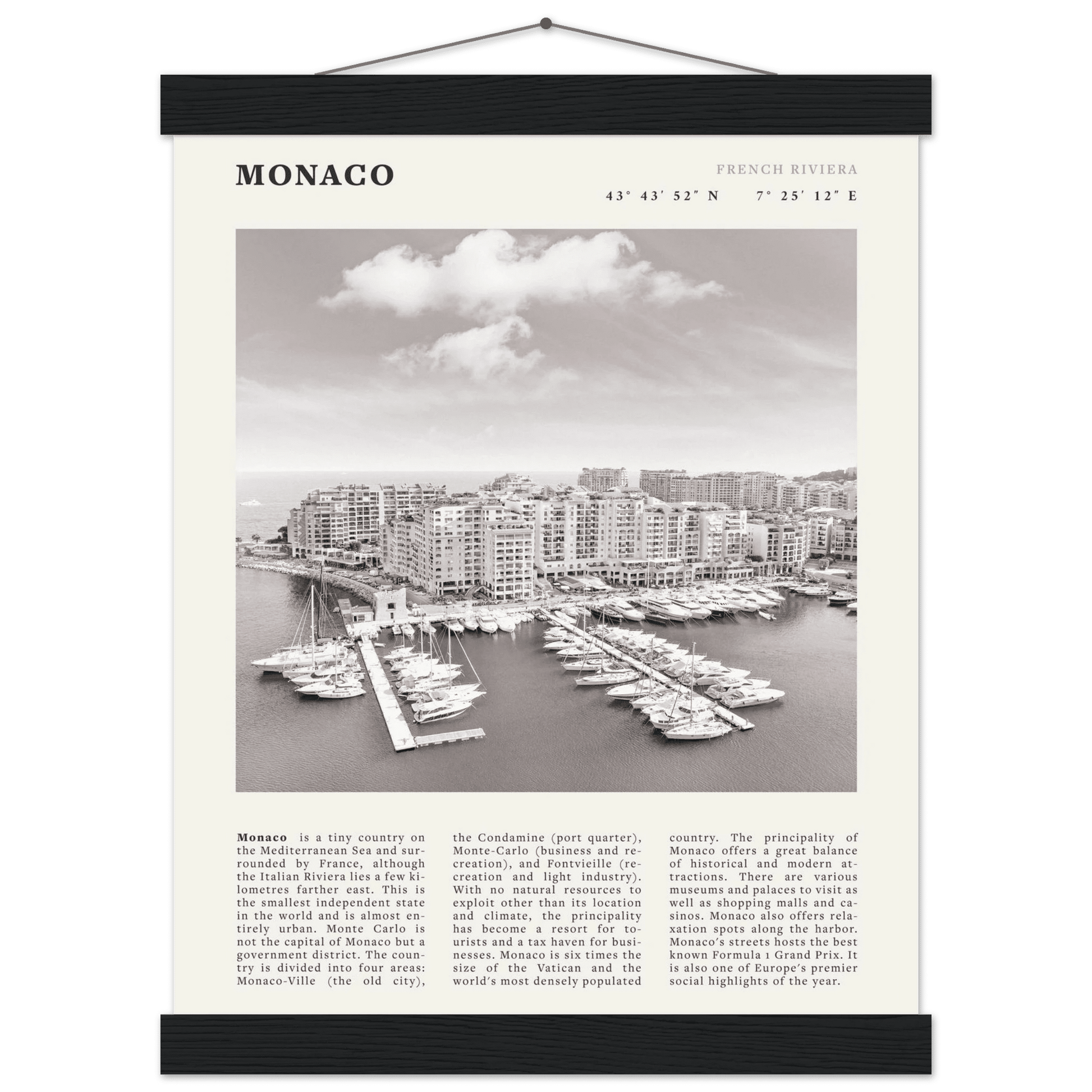 Monaco Poster Black and White – Vintage Monte Carlo Harbor Print (Digital & Printed Options) - Evergreen Posters