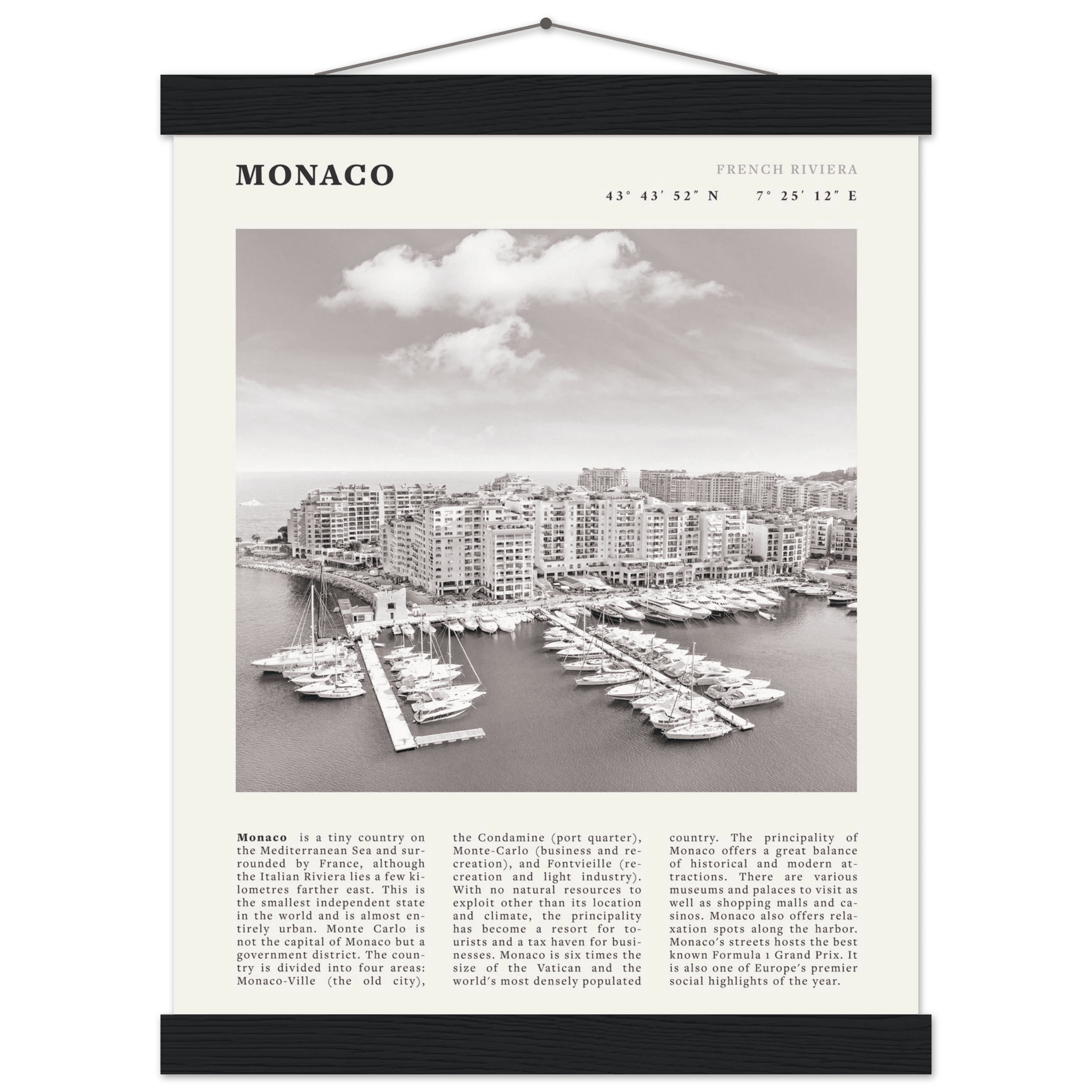 Monaco Poster Black and White – Vintage Monte Carlo Harbor Print (Digital & Printed Options) - Evergreen Posters