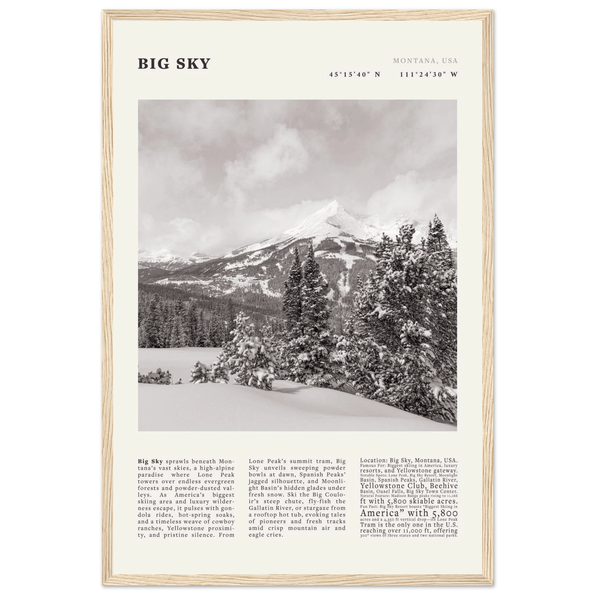 Big Sky Montana Poster Black and White – Vintage Lone Peak Ski Resort Print (Digital & Printed Options) - Evergreen Posters