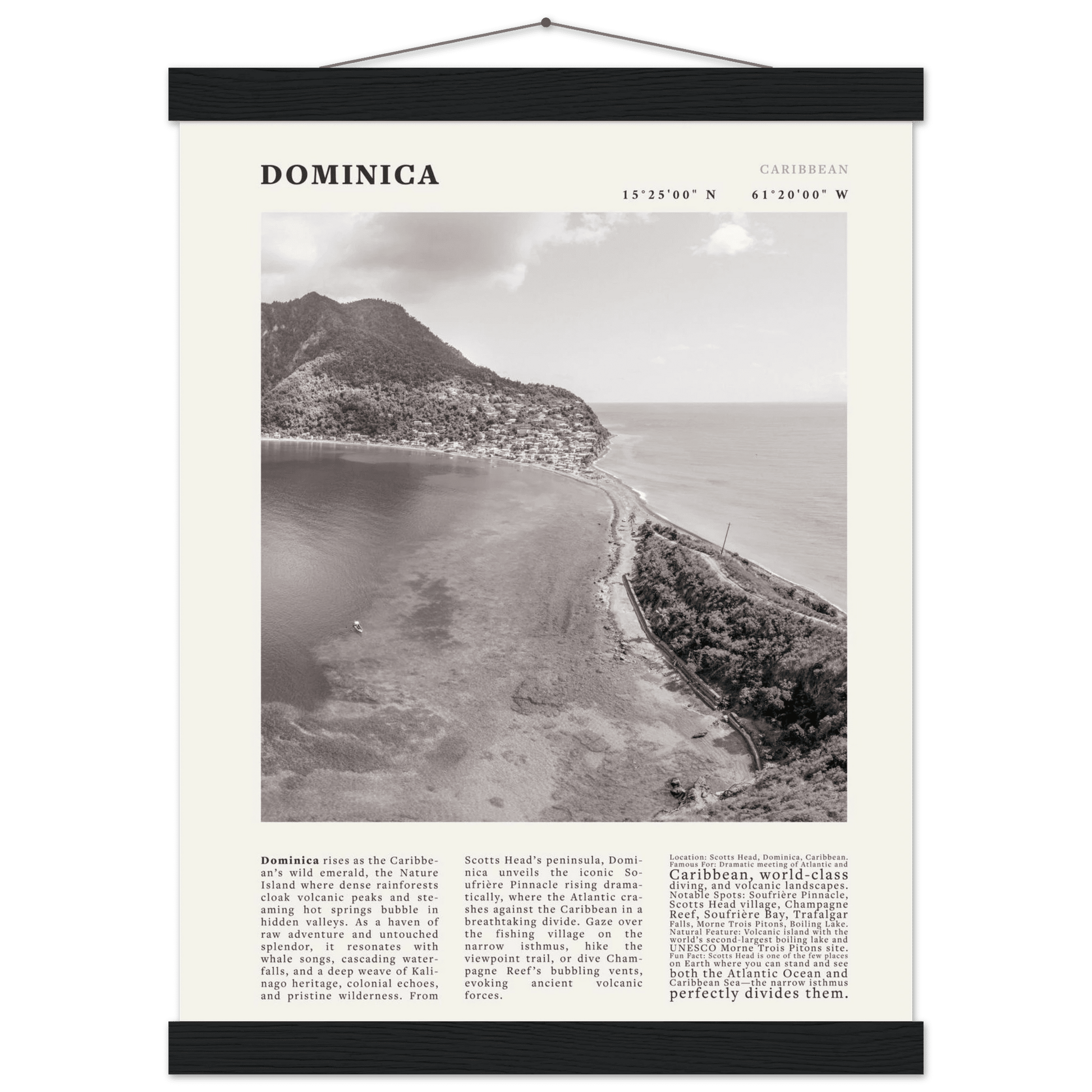 Dominica Poster Black and White – Vintage Caribbean Rainforest Island Print (Digital & Printed Options) - Evergreen Posters