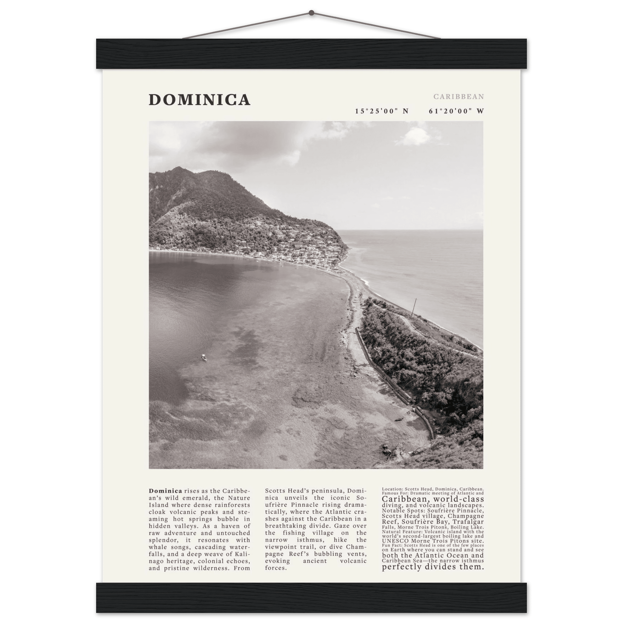 Dominica Poster Black and White – Vintage Caribbean Rainforest Island Print (Digital & Printed Options) - Evergreen Posters