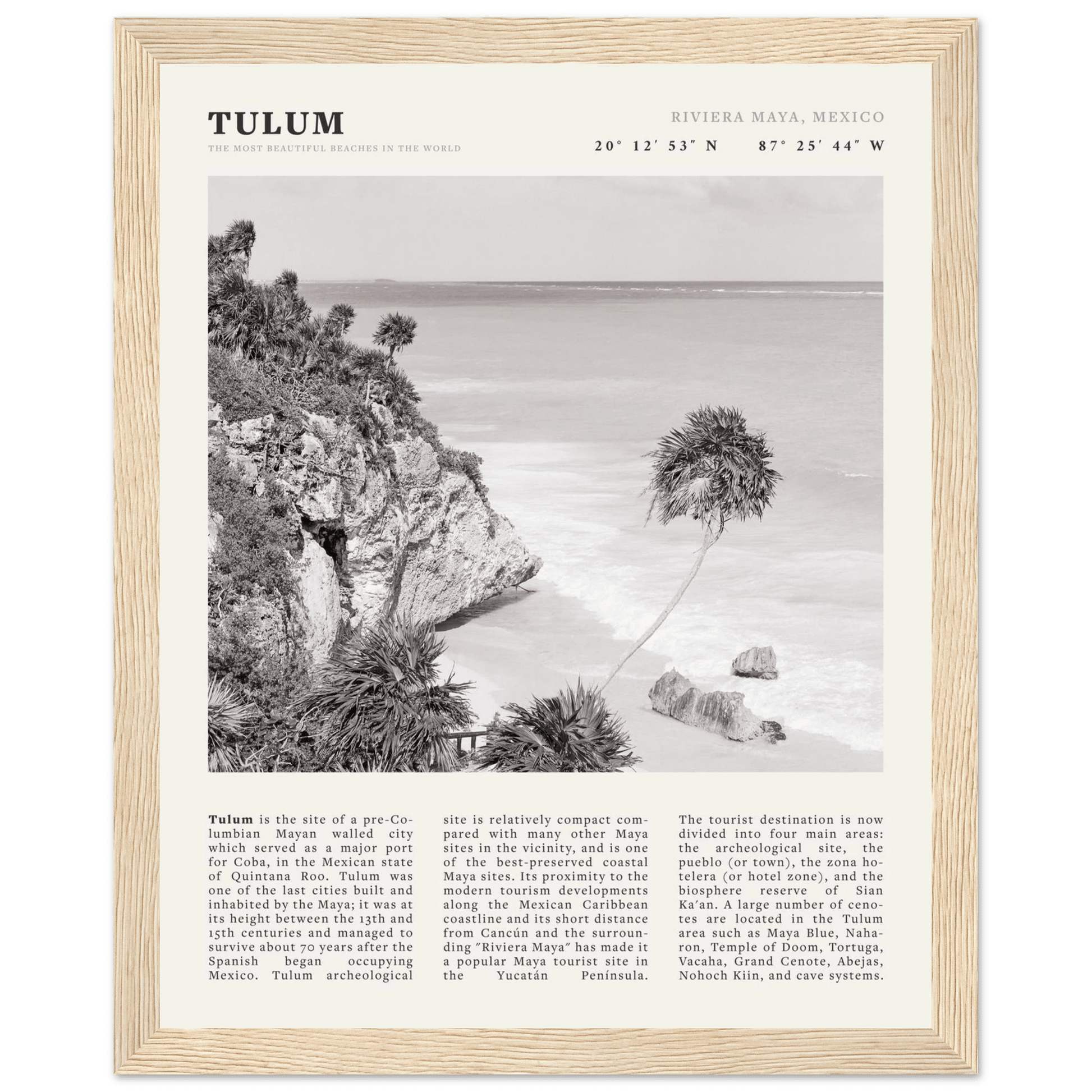 Tulum Poster | Black & White Riviera Maya Mexico Wall Art | Beach Travel Print - Evergreen Posters