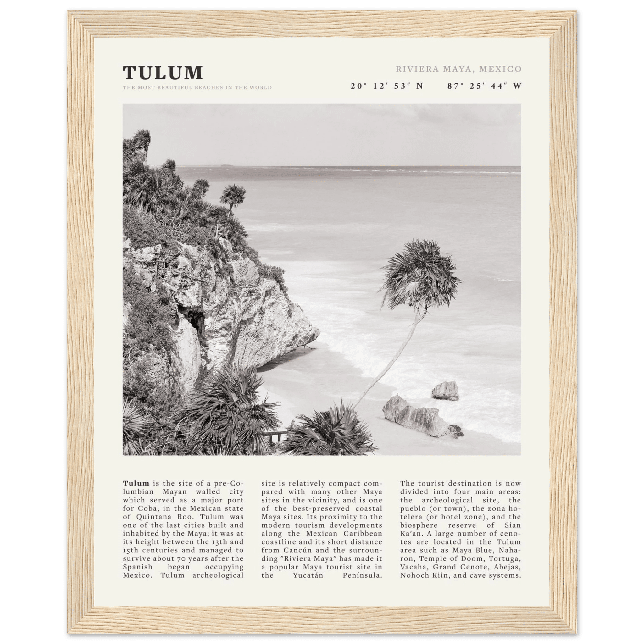 Tulum Poster | Black & White Riviera Maya Mexico Wall Art | Beach Travel Print - Evergreen Posters