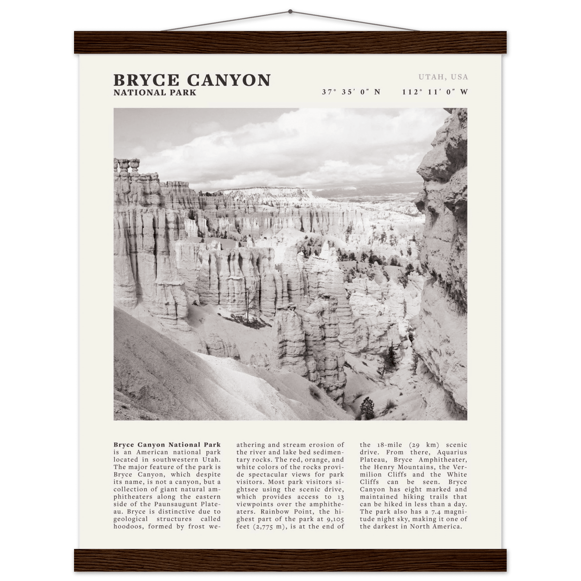 Bryce Canyon National Park Poster | Black & White Utah Hoodoos Wall Art Print - Evergreen Posters - 41