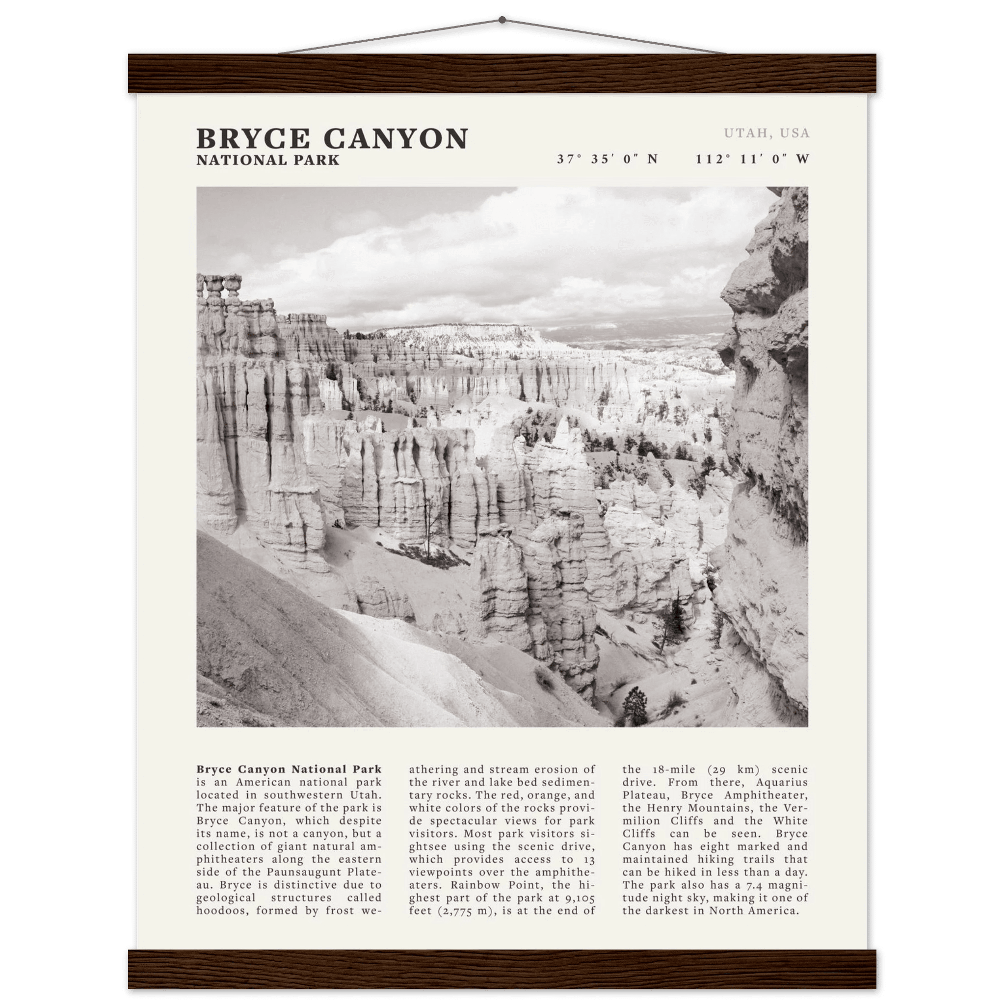 Bryce Canyon National Park Poster | Black & White Utah Hoodoos Wall Art Print - Evergreen Posters - 41
