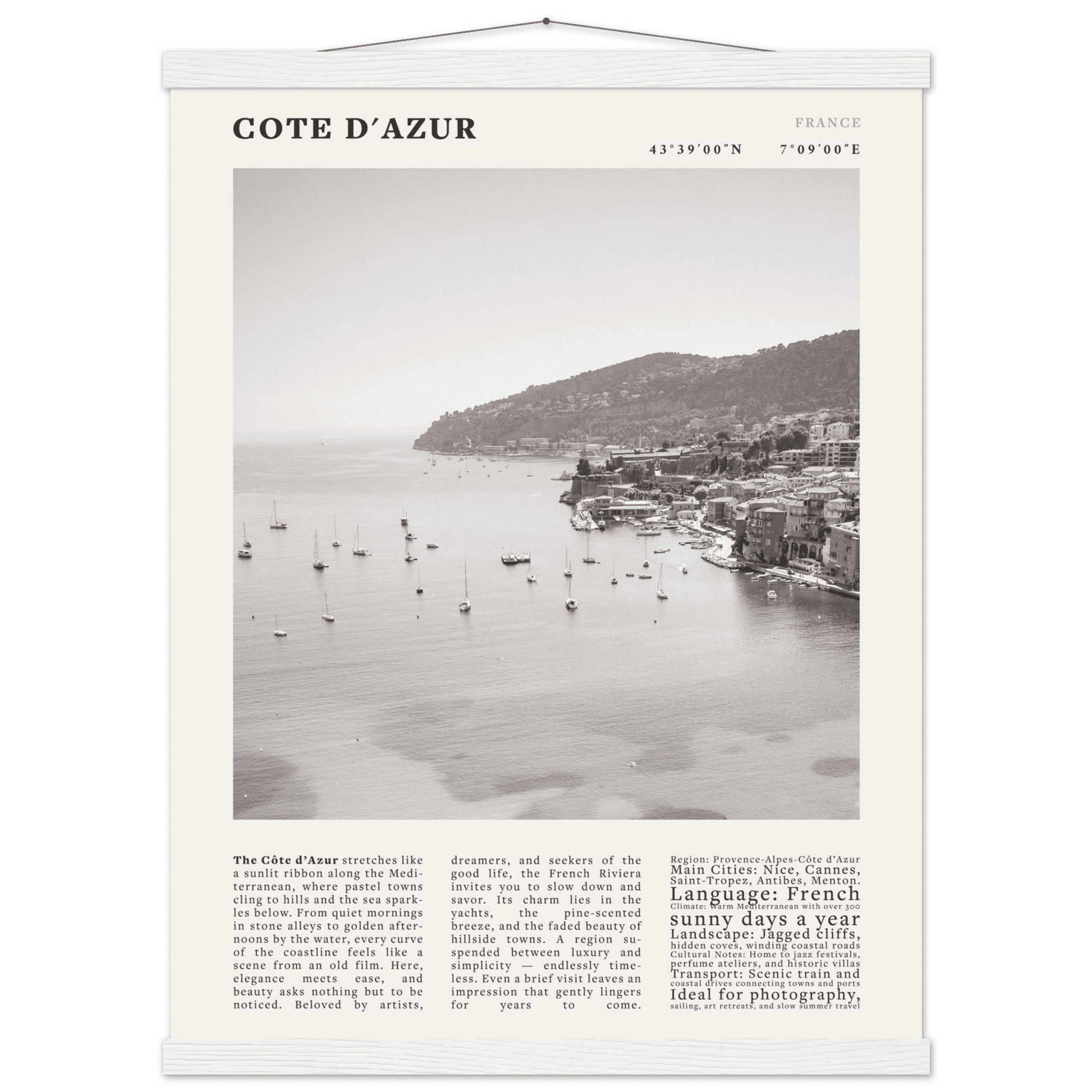 Côte d'Azur Poster Black and White – Vintage French Riviera Coast Print (Digital & Printed Options) - Evergreen Posters