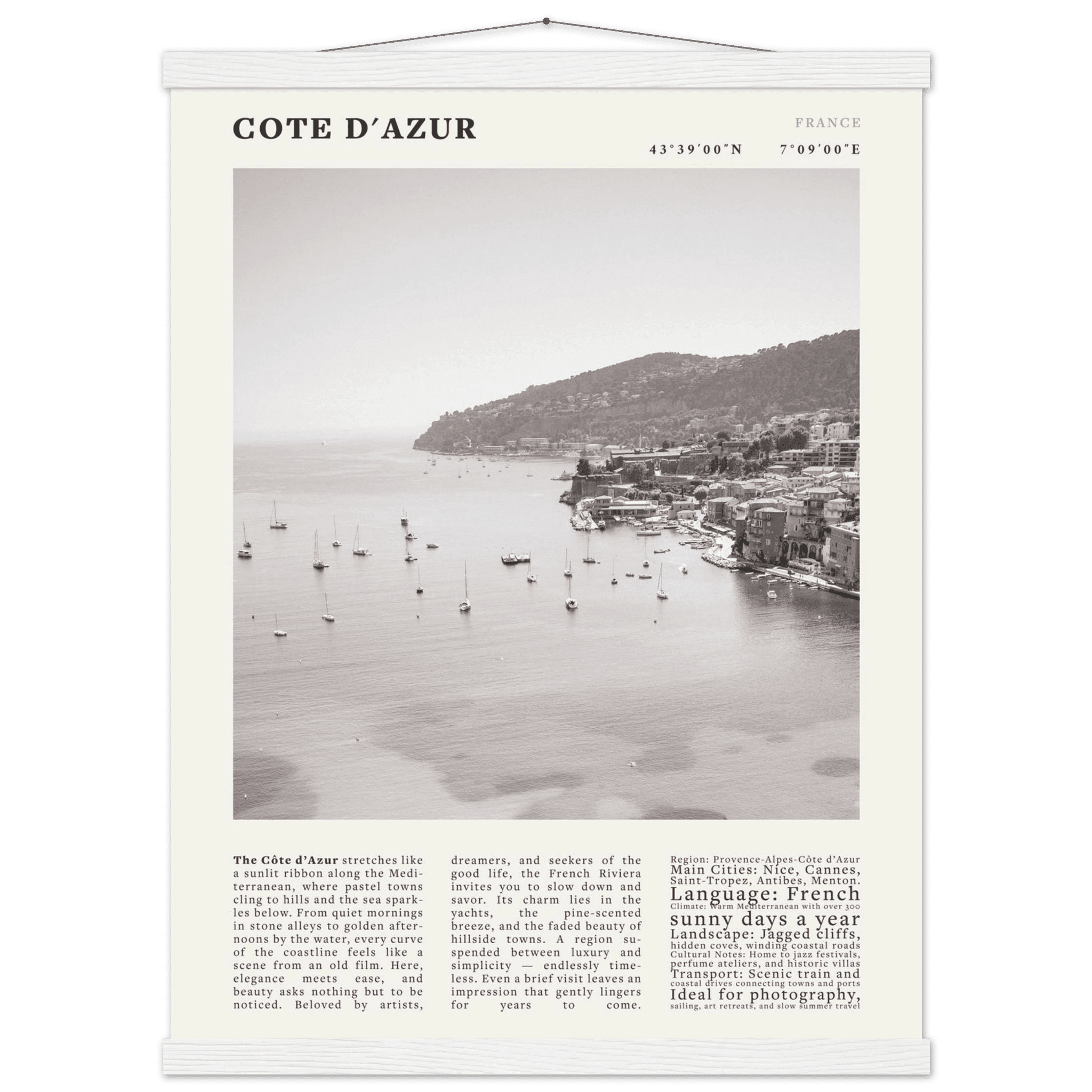 Côte d'Azur Poster Black and White – Vintage French Riviera Coast Print (Digital & Printed Options) - Evergreen Posters