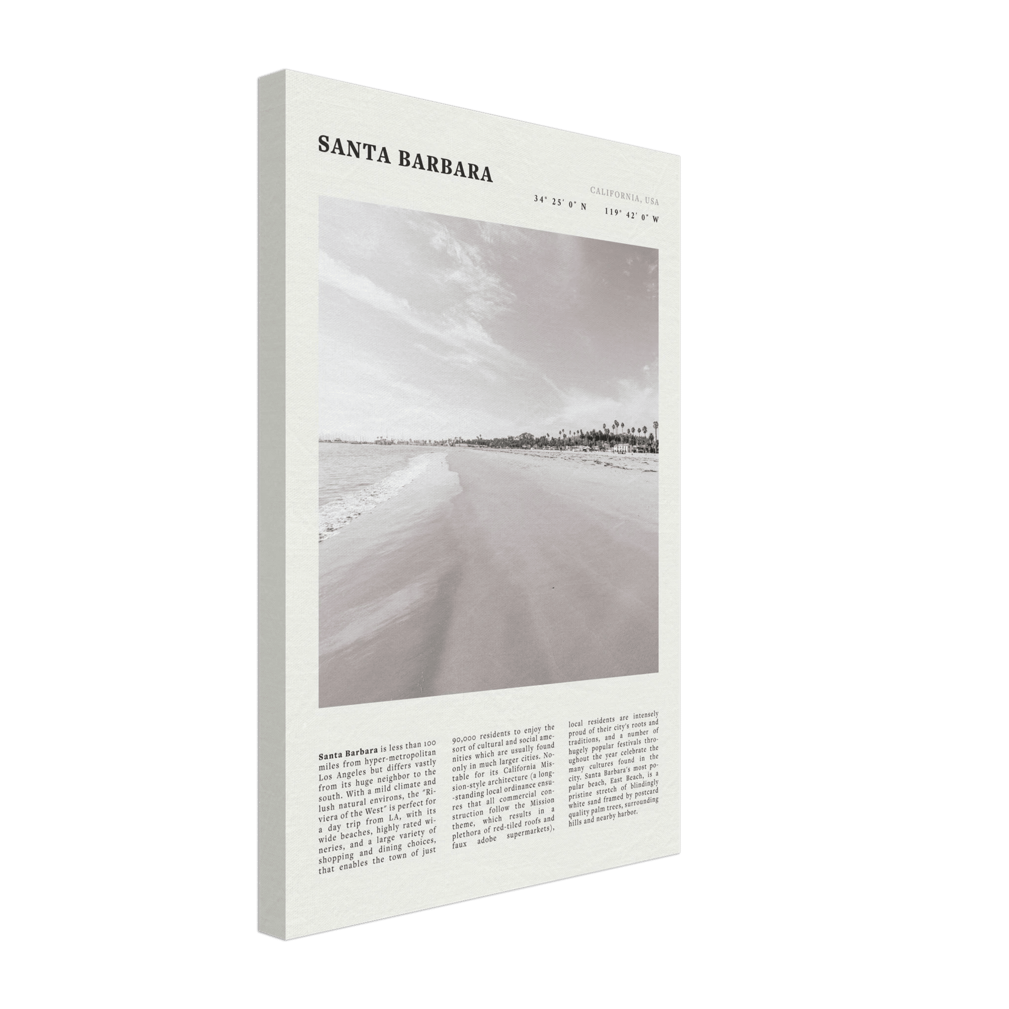Santa Barbara Poster | Black & White California Beach Wall Art | CA Travel Print - Evergreen Posters