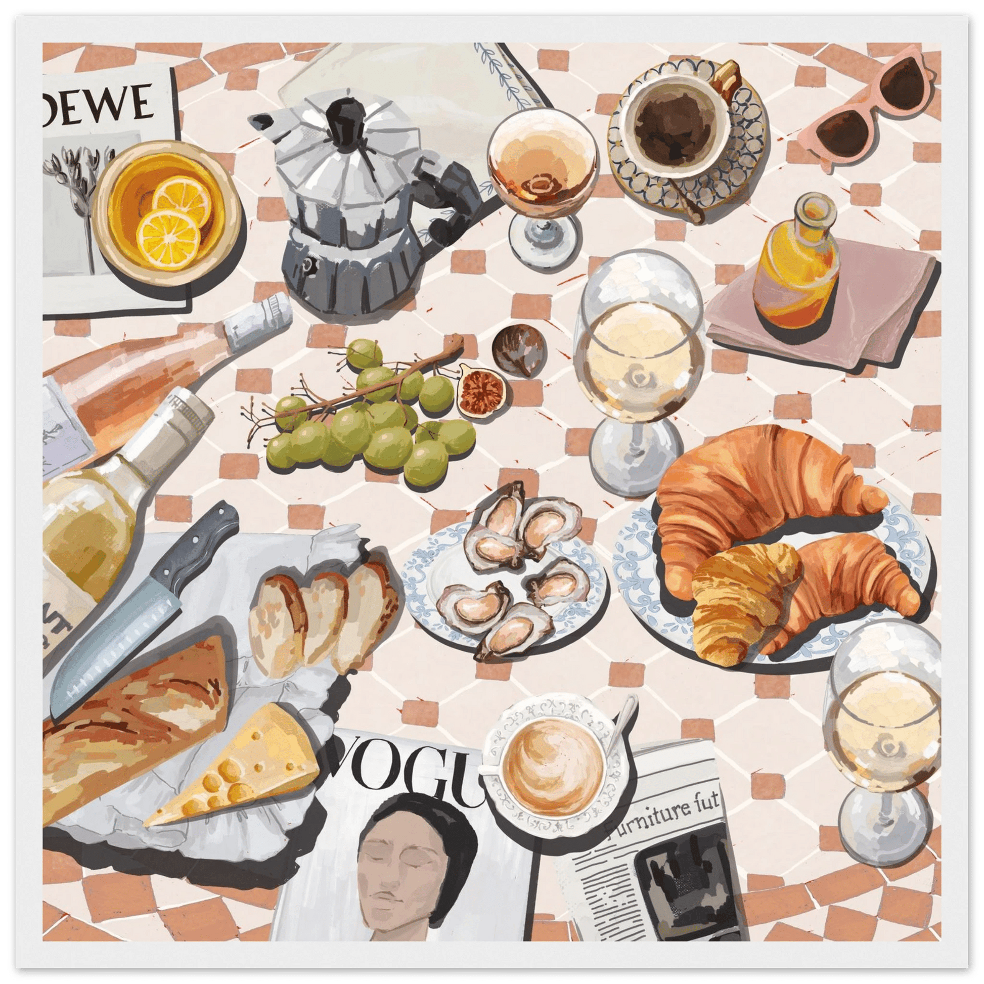 French Brunch Poster | Kitchen Decor Food Wall Art | Croissant & Coffee Square Print - Evergreen Posters - 26