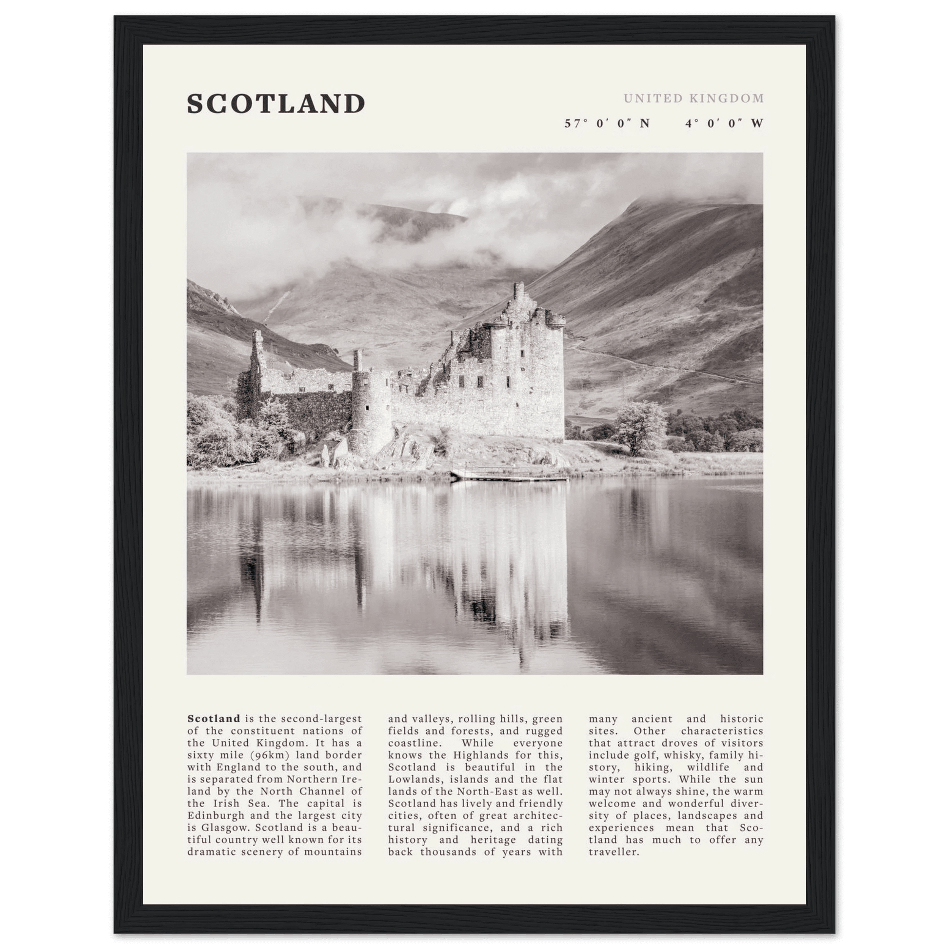 Scotland Poster | Black & White Highland Castle Wall Art | UK Travel Print Decor - Evergreen Posters