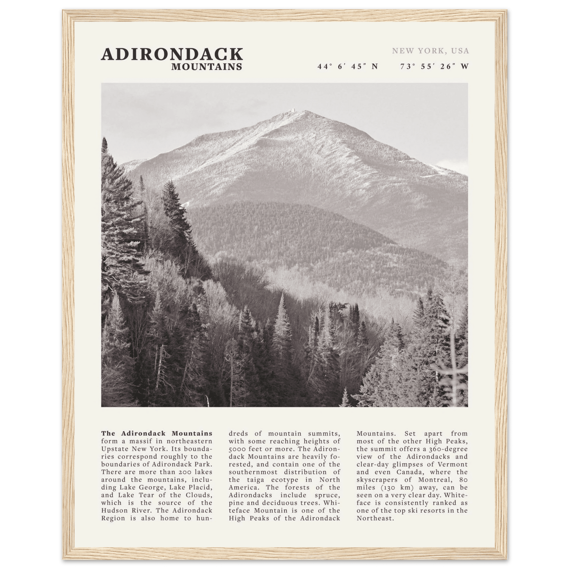 Adirondack Mountains Poster | Black & White New York Nature Wall Art | Hiking Print - Evergreen Posters