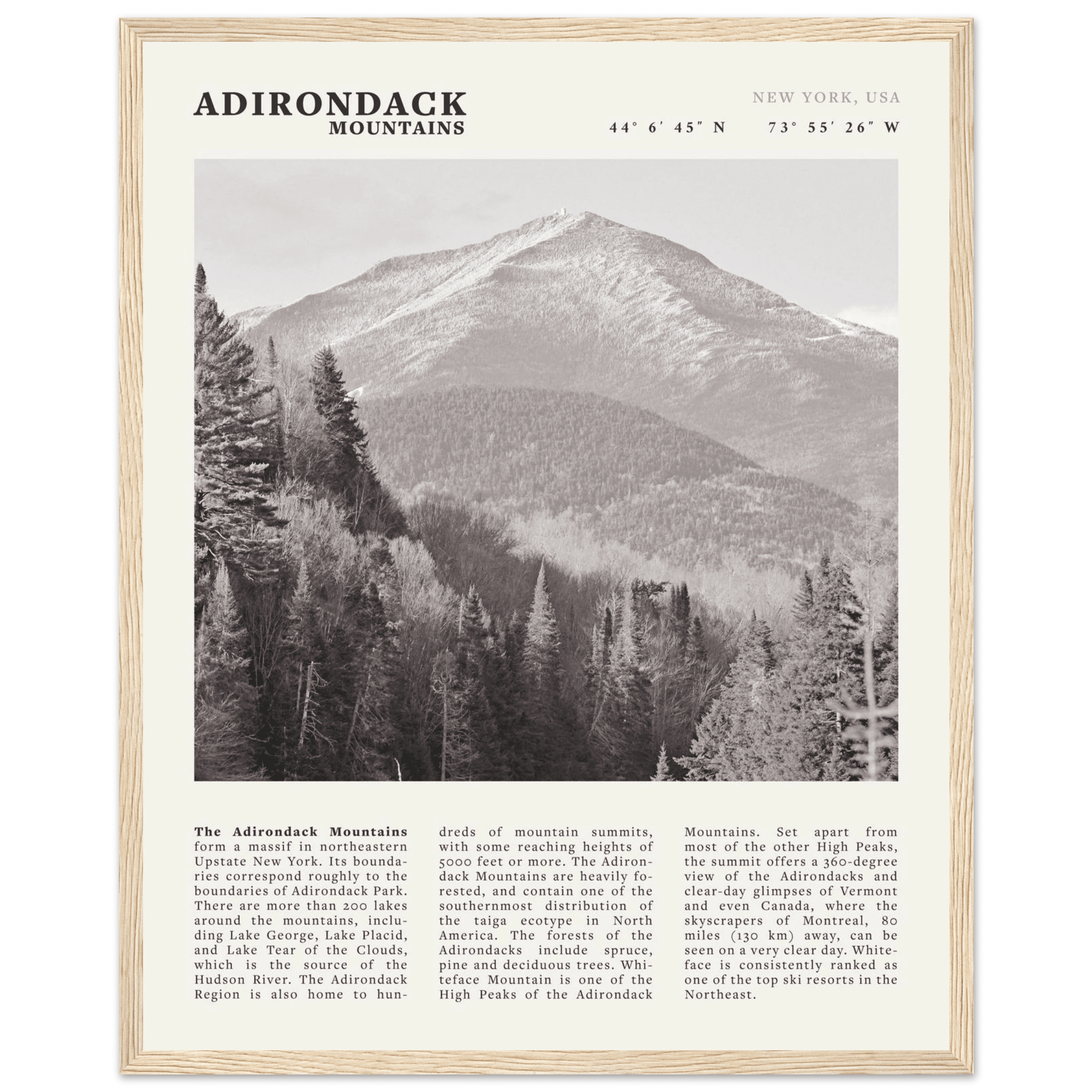 Adirondack Mountains Poster | Black & White New York Nature Wall Art | Hiking Print - Evergreen Posters