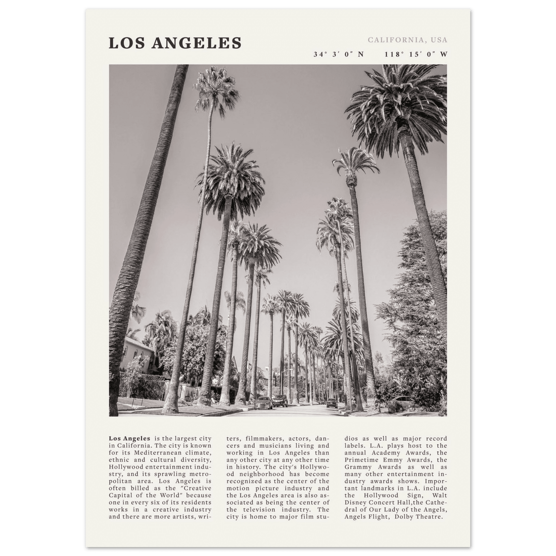 Los Angeles Poster | Black & White Palm Trees Wall Art | California Travel Print - Evergreen Posters