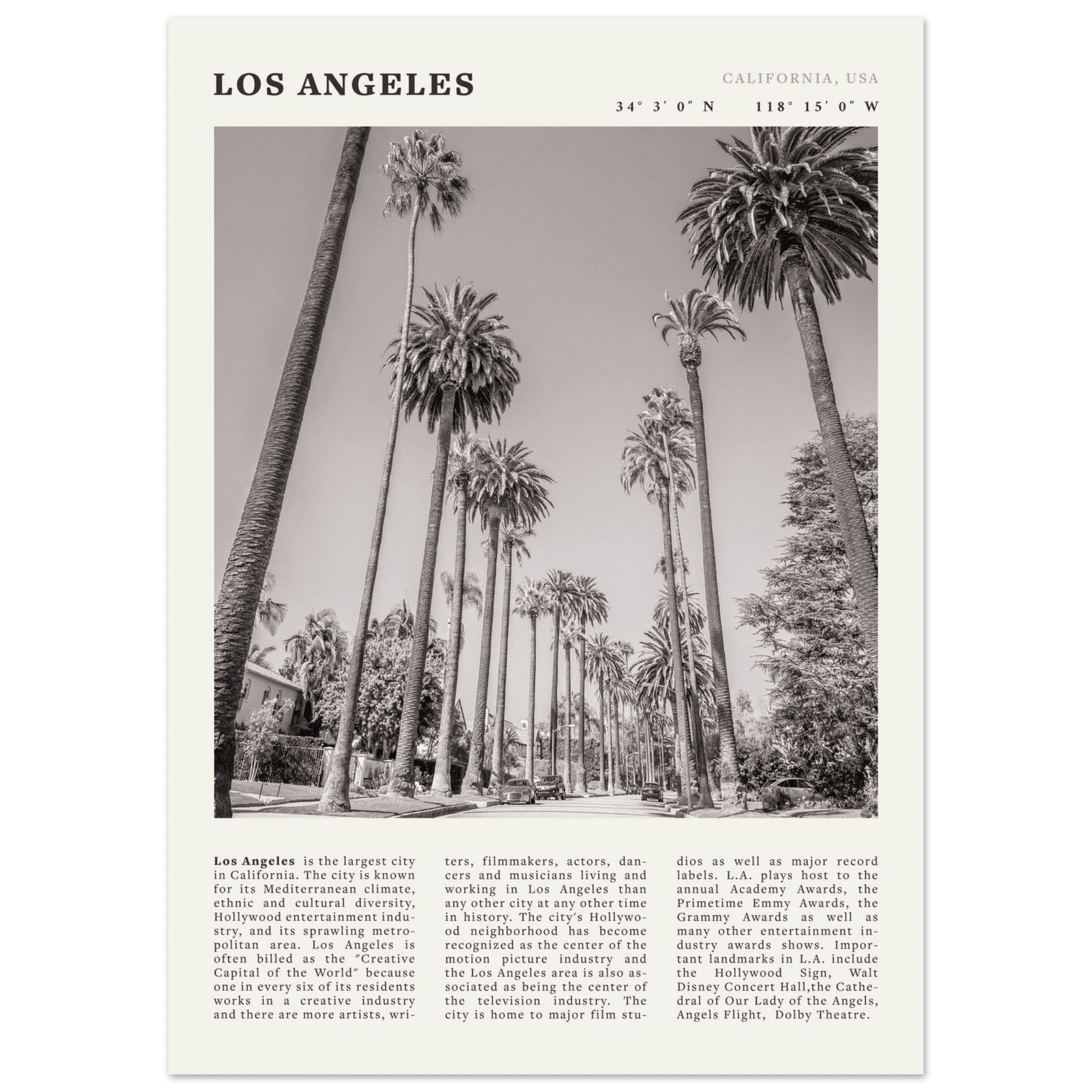 Los Angeles Poster | Black & White Palm Trees Wall Art | California Travel Print - Evergreen Posters