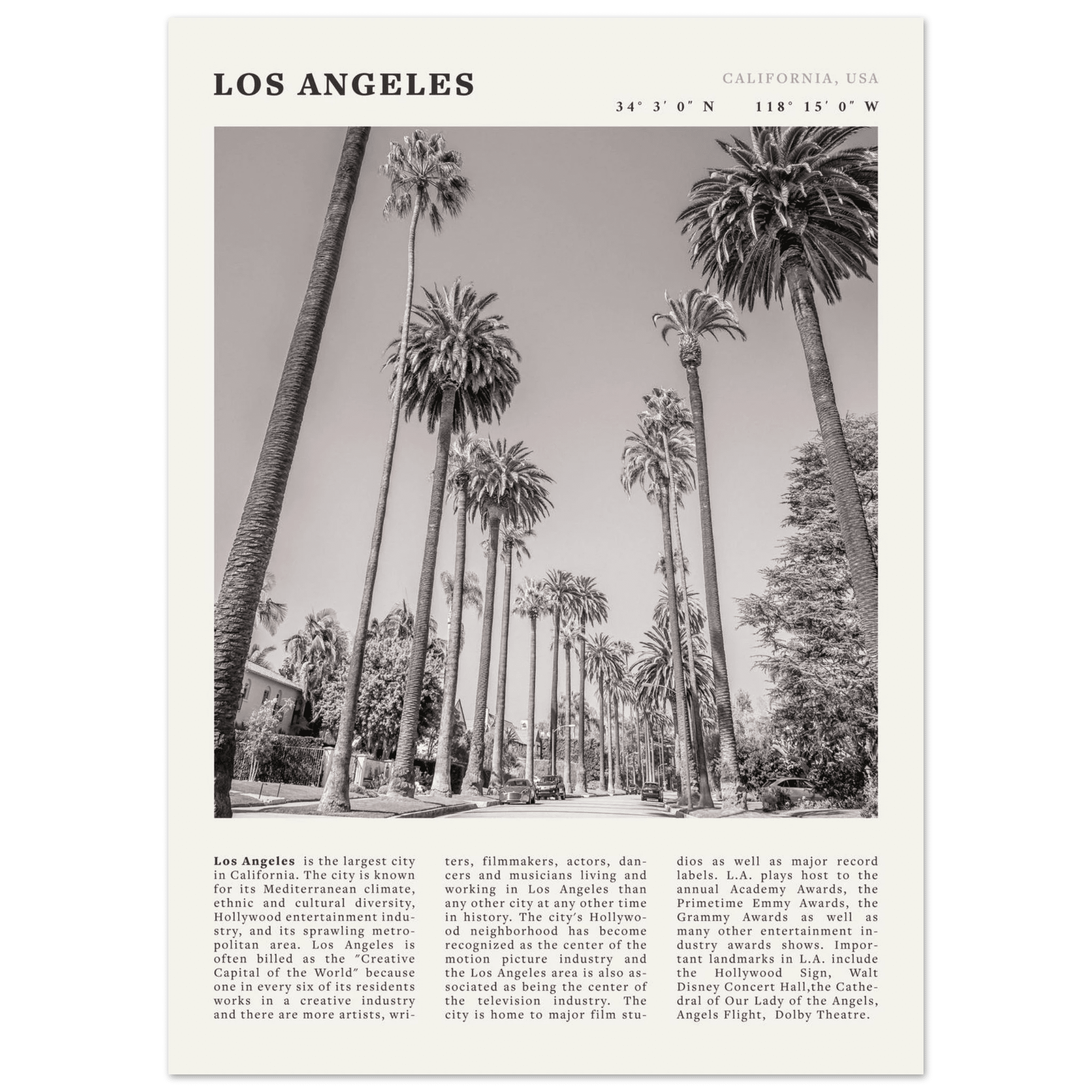 Los Angeles Poster | Black & White Palm Trees Wall Art | California Travel Print - Evergreen Posters