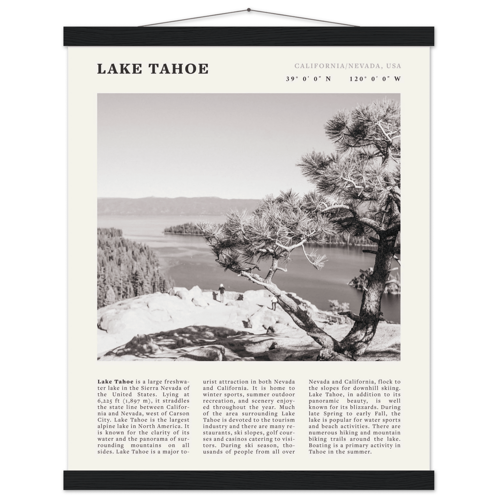 Lake Tahoe Poster | Black & White California Nevada Wall Art | Nature Travel Print Decor - Evergreen Posters