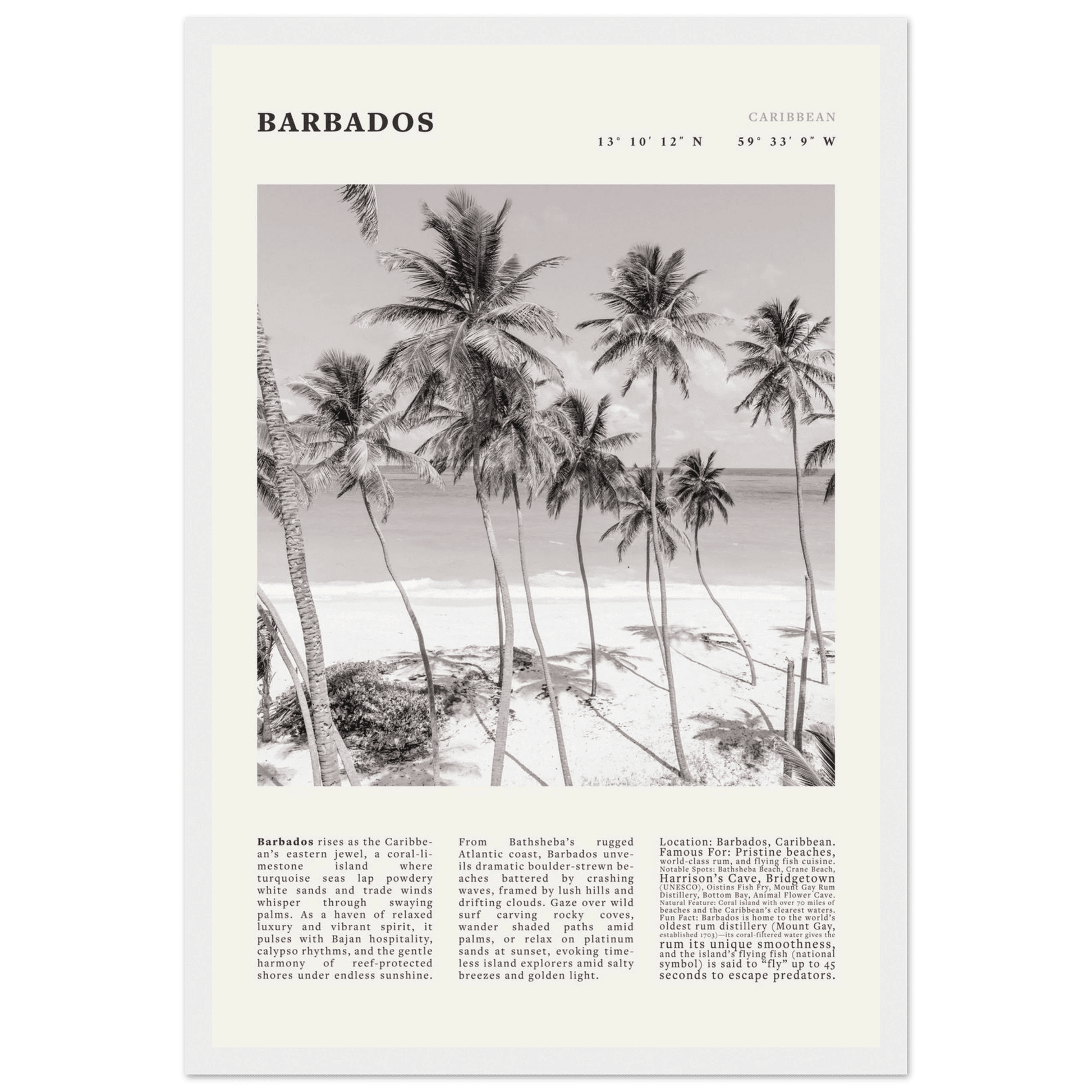 Barbados Poster Black and White – Vintage Caribbean Palm Beach Print (Digital & Printed Options) - Evergreen Posters