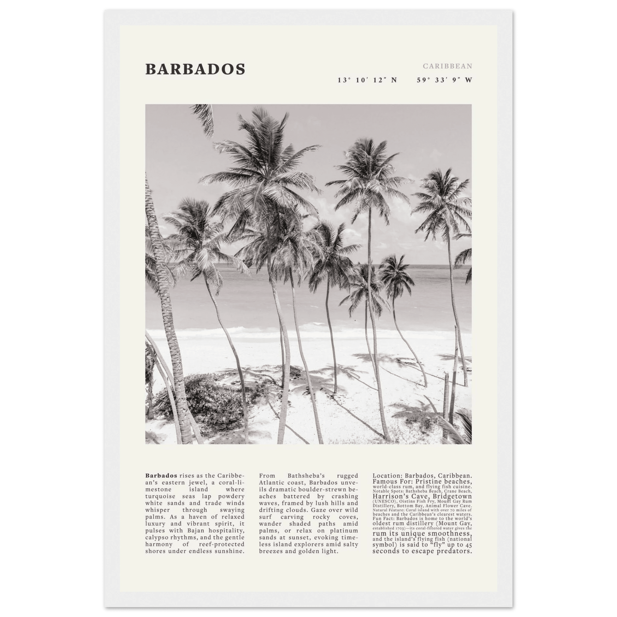 Barbados Poster Black and White – Vintage Caribbean Palm Beach Print (Digital & Printed Options) - Evergreen Posters