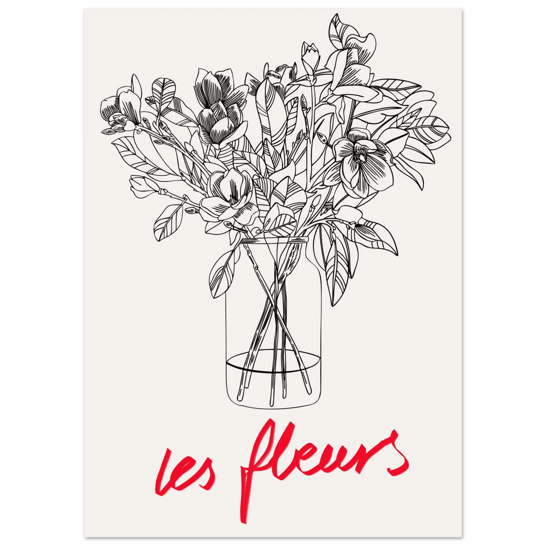 Les Fleurs Botanical Poster | French Flower Line Art Print | Minimalist Floral Wall Decor - Evergreen Posters