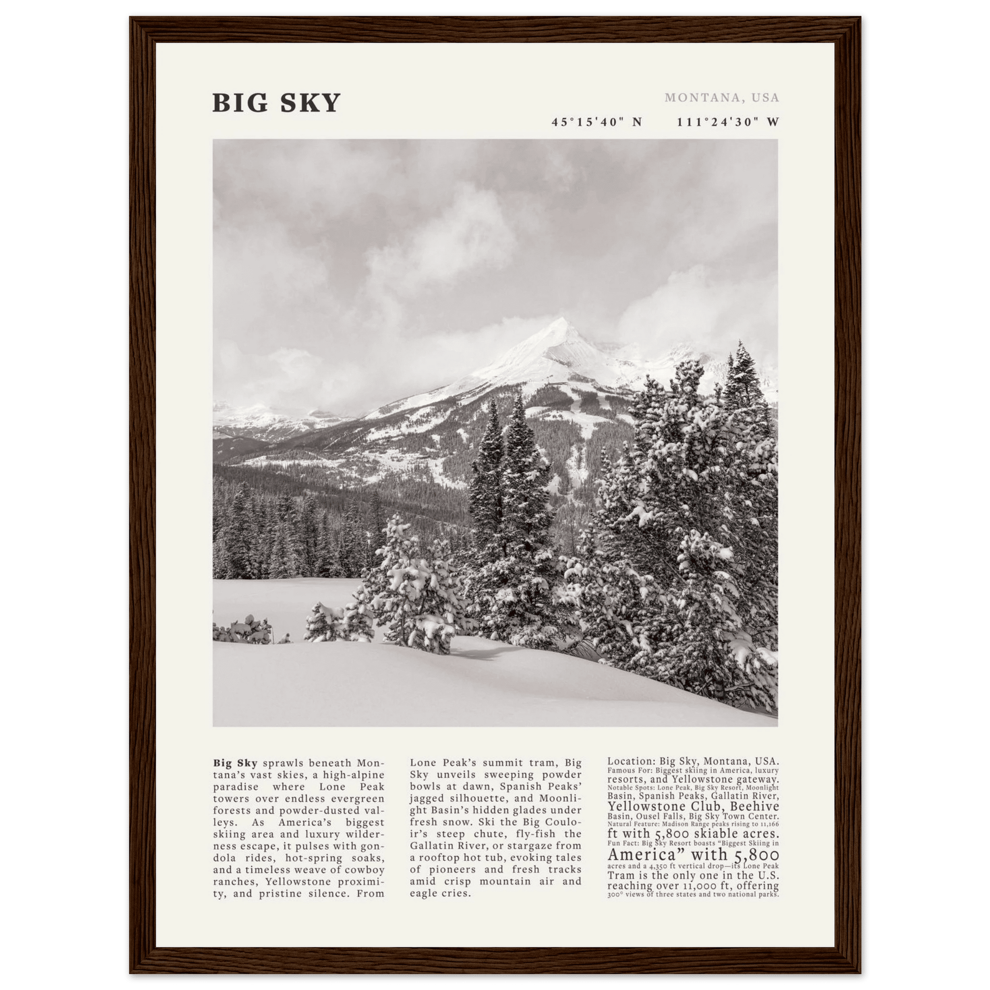 Big Sky Montana Poster Black and White – Vintage Lone Peak Ski Resort Print (Digital & Printed Options) - Evergreen Posters