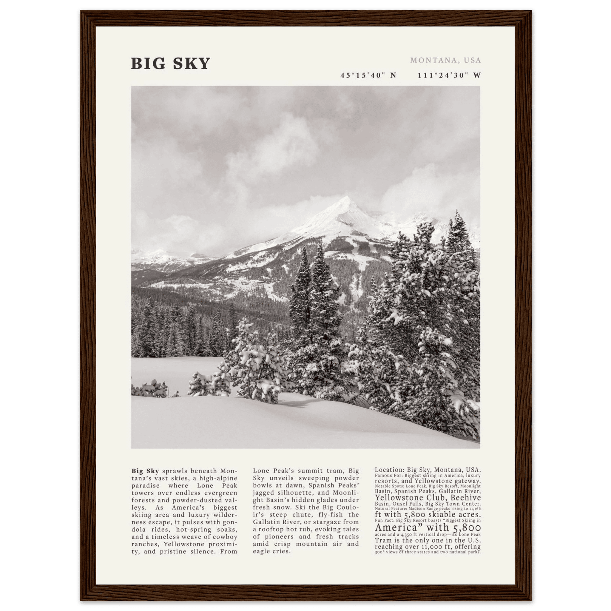 Big Sky Montana Poster Black and White – Vintage Lone Peak Ski Resort Print (Digital & Printed Options) - Evergreen Posters