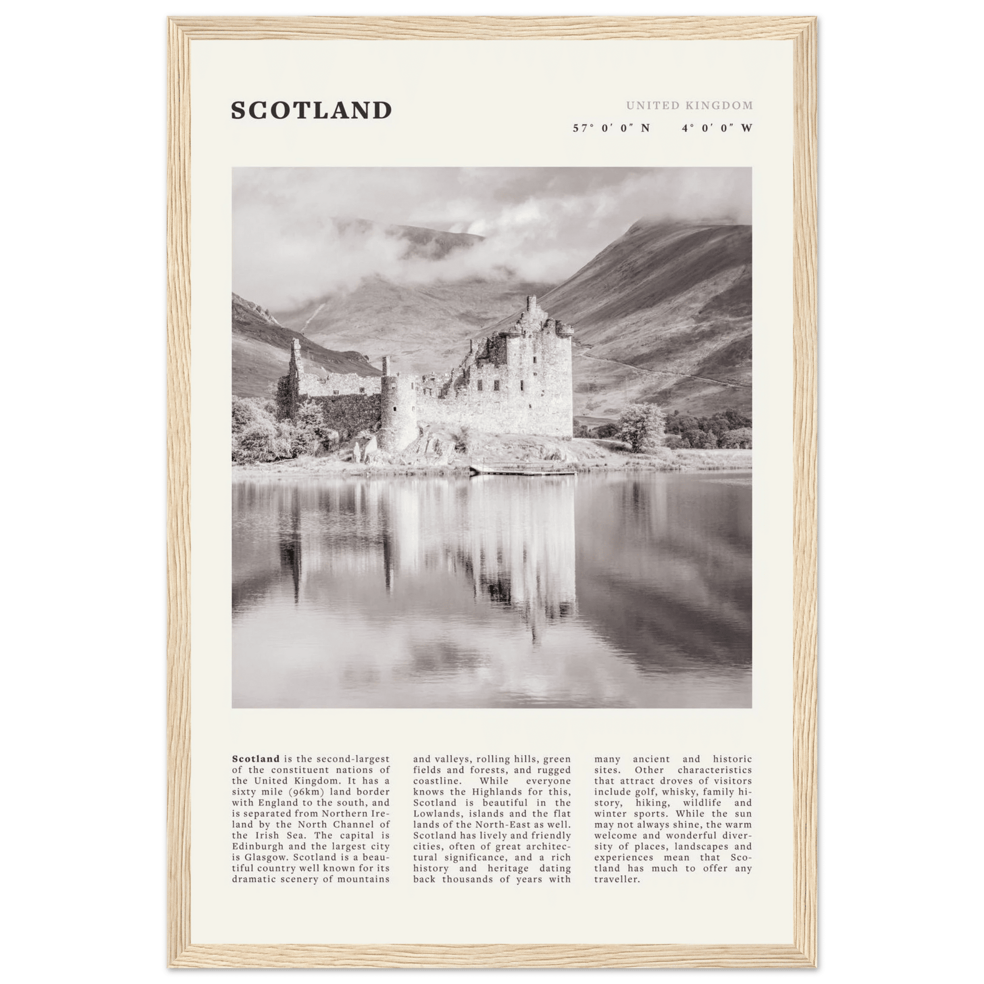 Scotland Poster | Black & White Highland Castle Wall Art | UK Travel Print Decor - Evergreen Posters