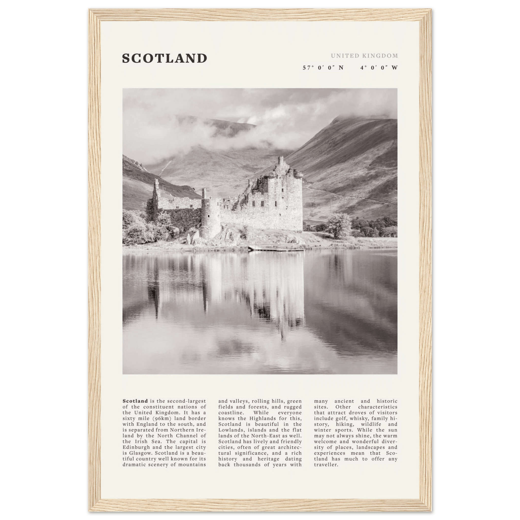 Scotland Poster | Black & White Highland Castle Wall Art | UK Travel Print Decor - Evergreen Posters