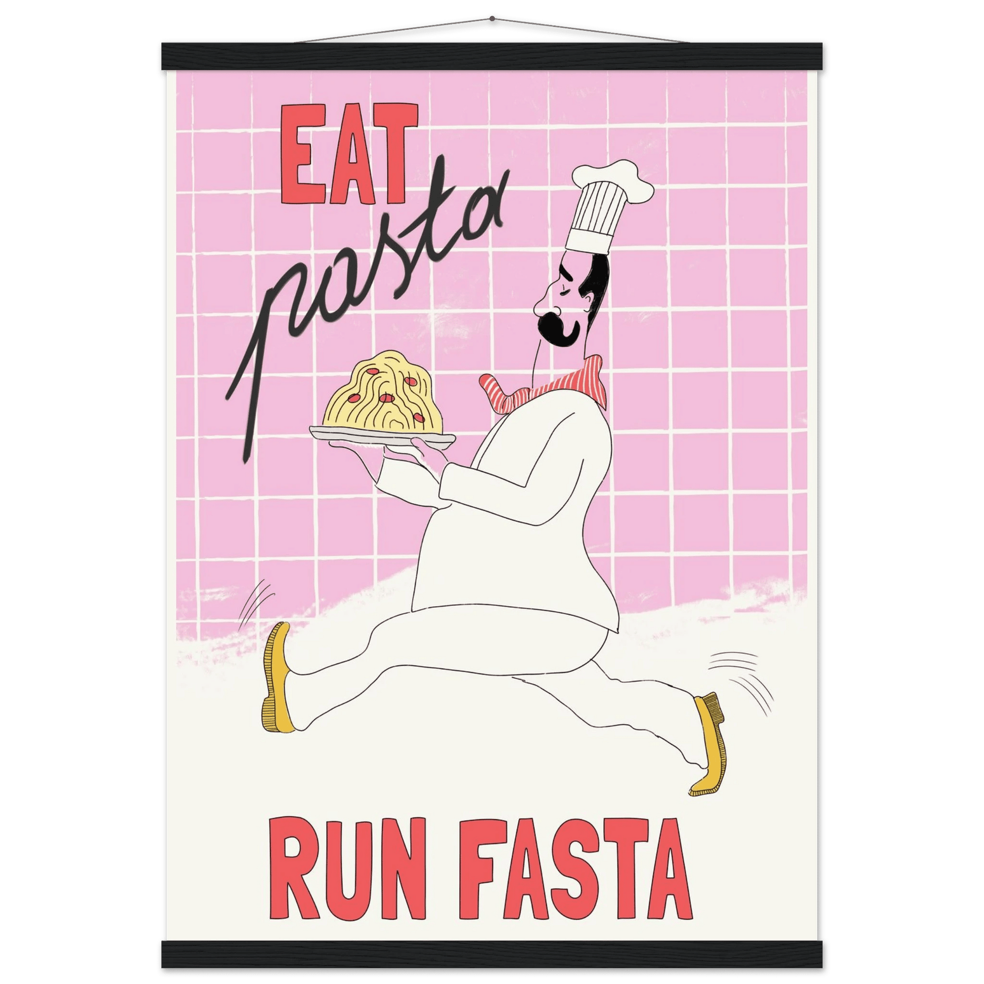 Eat Pasta Run Fasta Poster – Playful Kitchen Wall Art Print (Light Pink) - Evergreen Posters