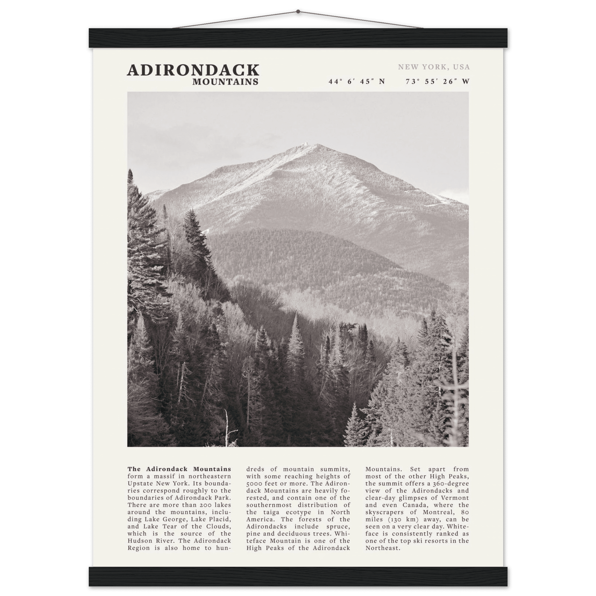 Adirondack Mountains Poster | Black & White New York Nature Wall Art | Hiking Print - Evergreen Posters