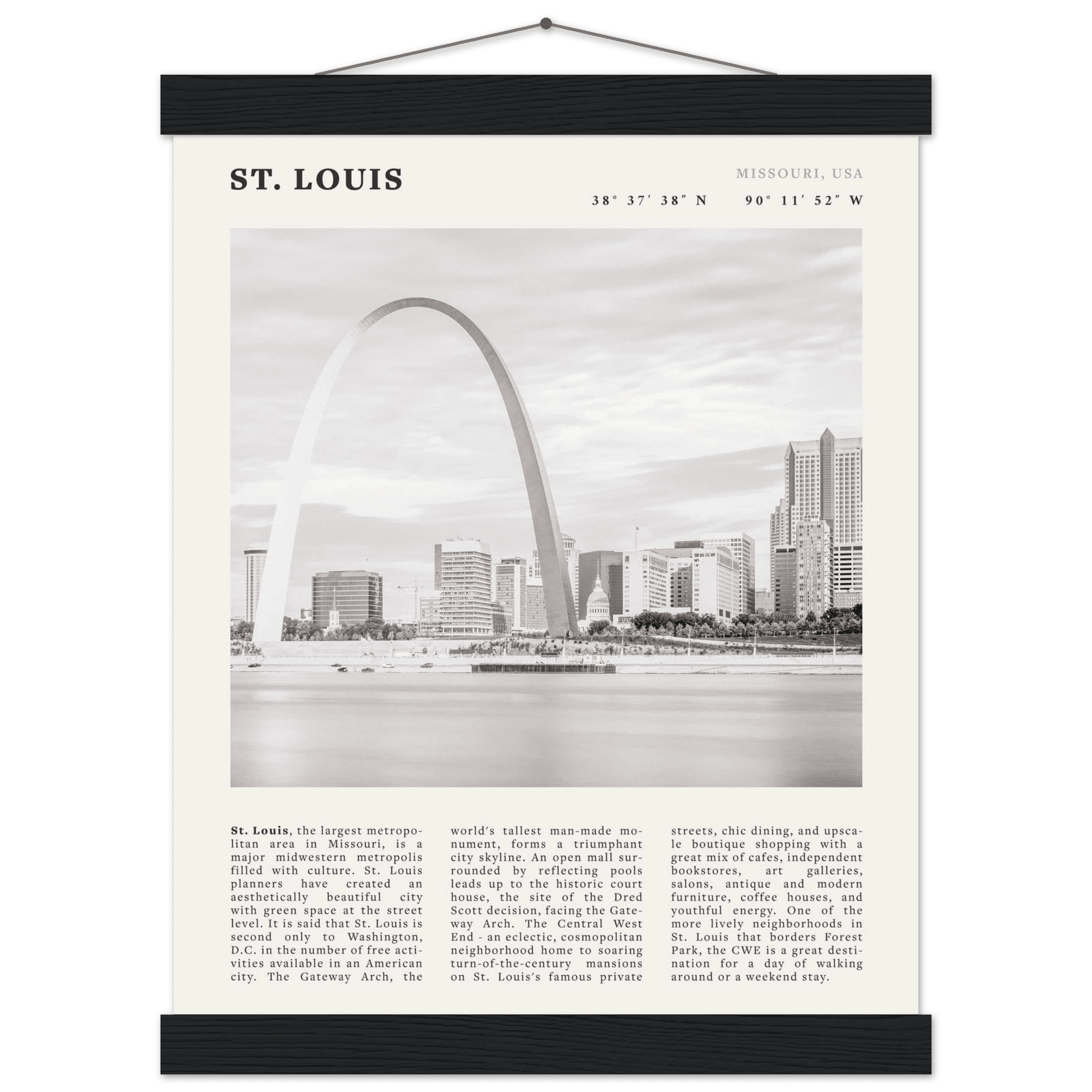 St. Louis Poster | Black & White Gateway Arch Wall Art | Missouri Travel Print - Evergreen Posters