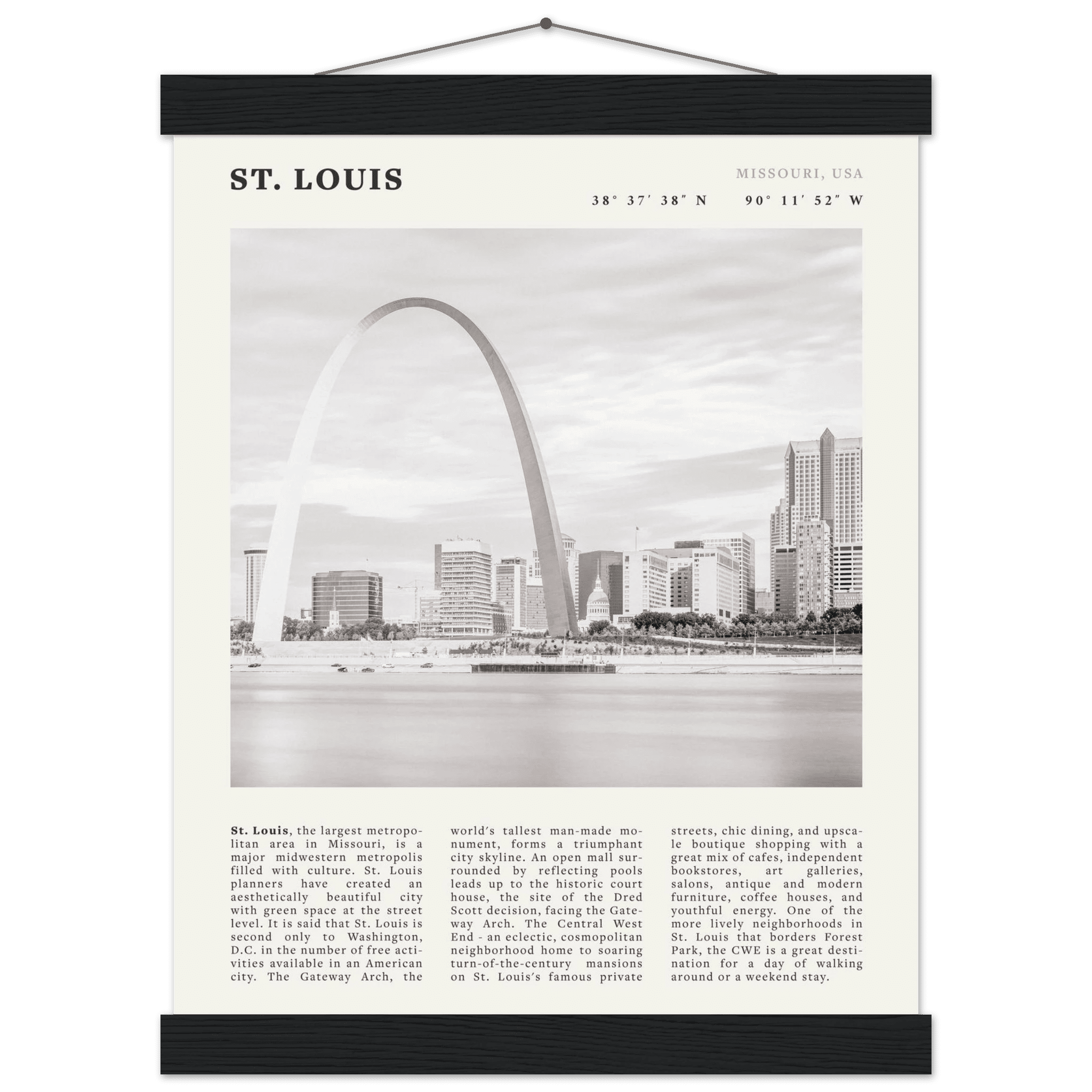 St. Louis Poster | Black & White Gateway Arch Wall Art | Missouri Travel Print - Evergreen Posters