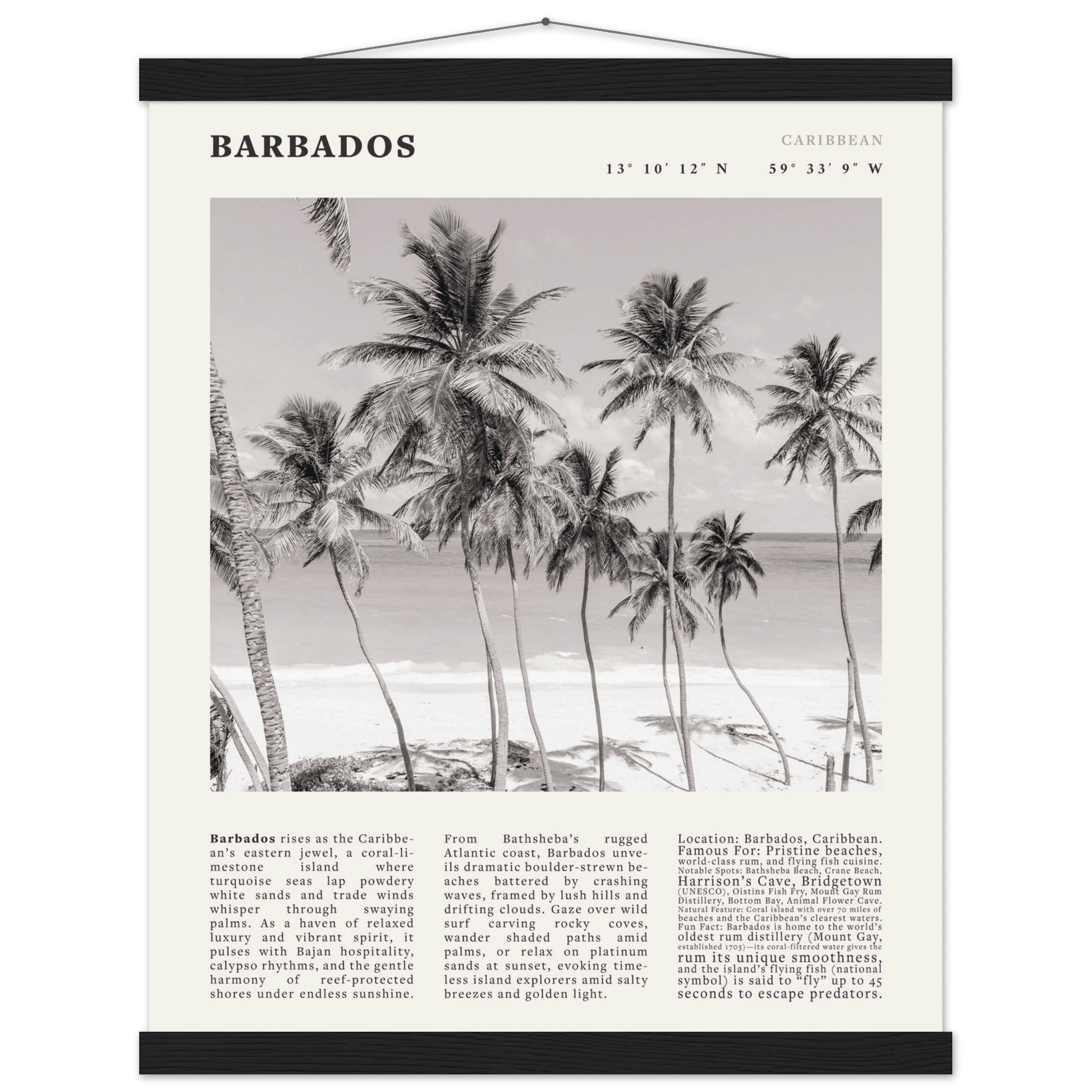 Barbados Poster Black and White – Vintage Caribbean Palm Beach Print (Digital & Printed Options) - Evergreen Posters
