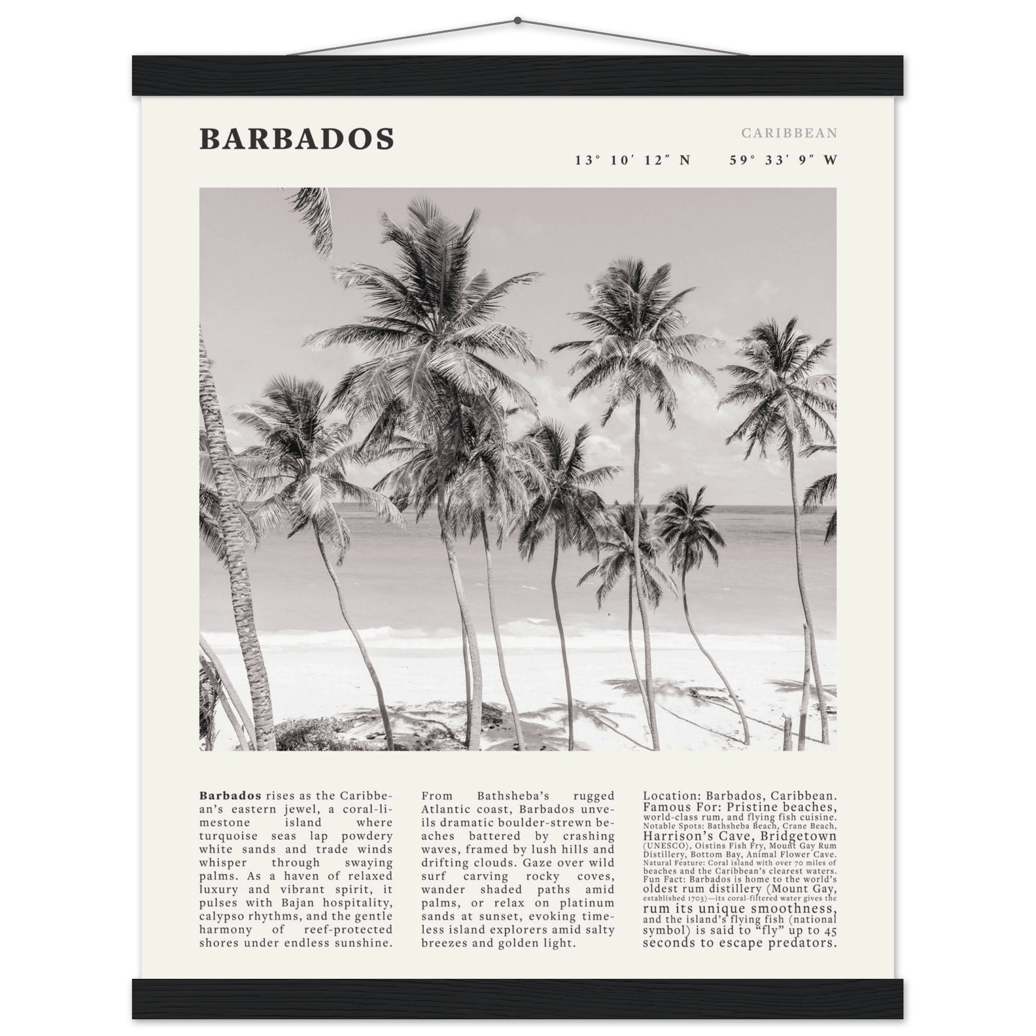 Barbados Poster Black and White – Vintage Caribbean Palm Beach Print (Digital & Printed Options) - Evergreen Posters