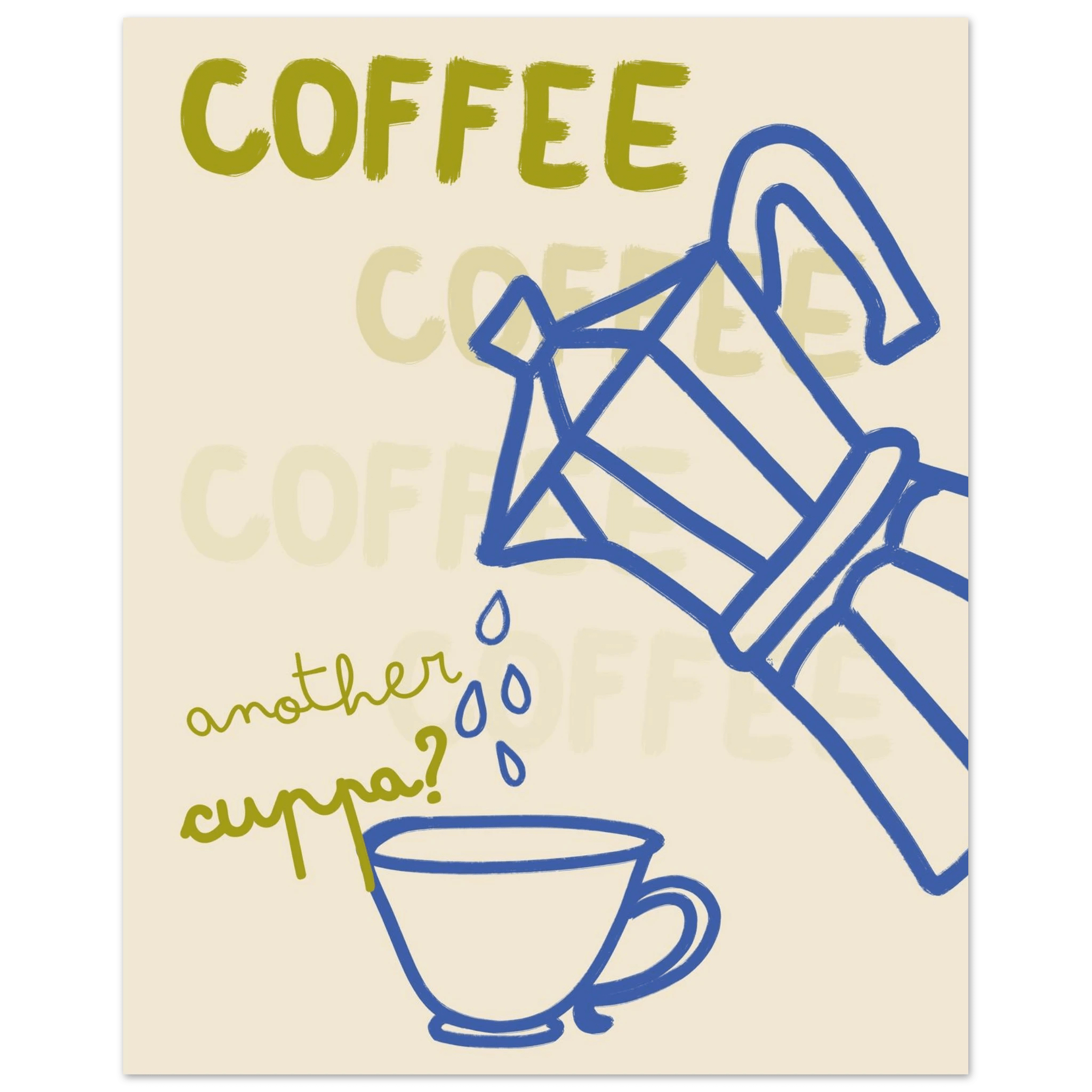 Coffee Print | Another Cuppa Moka Pot Wall Art | Kitchen Coffee Poster - Evergreen Posters