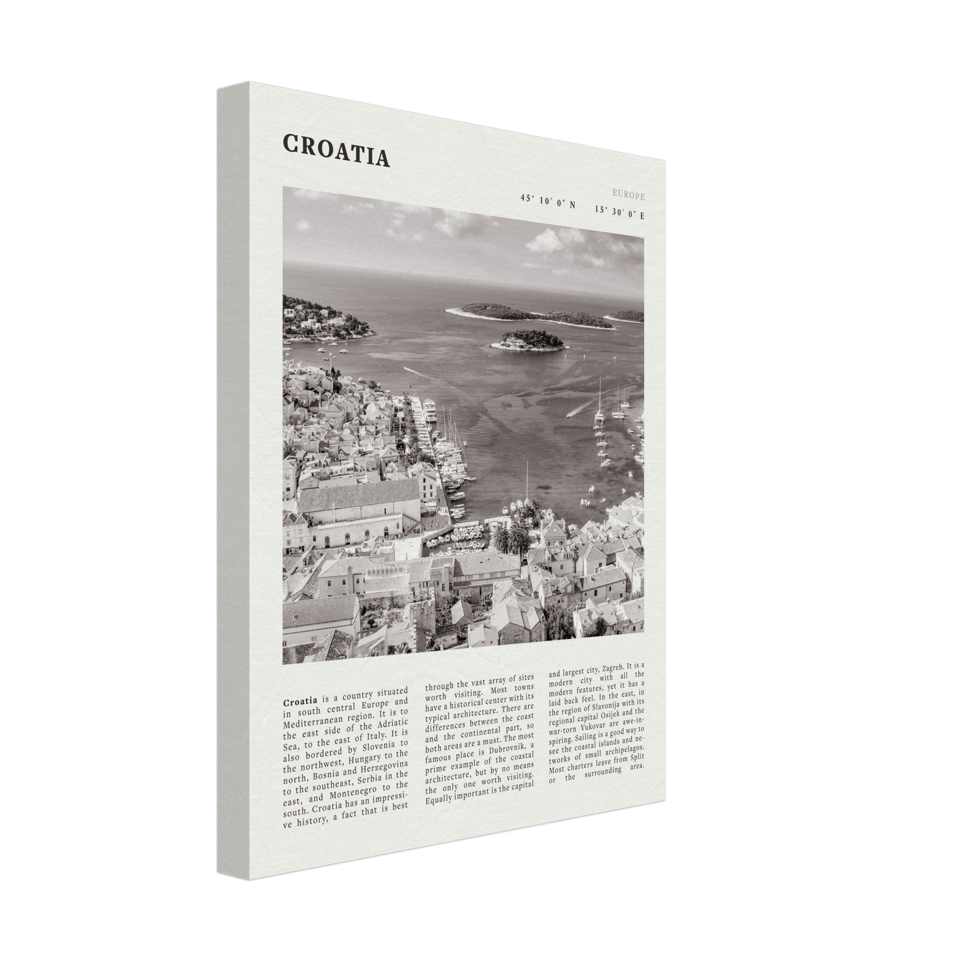 Croatia Poster | Black & White Hvar Island Wall Art | Adriatic Travel Print Decor - Evergreen Posters