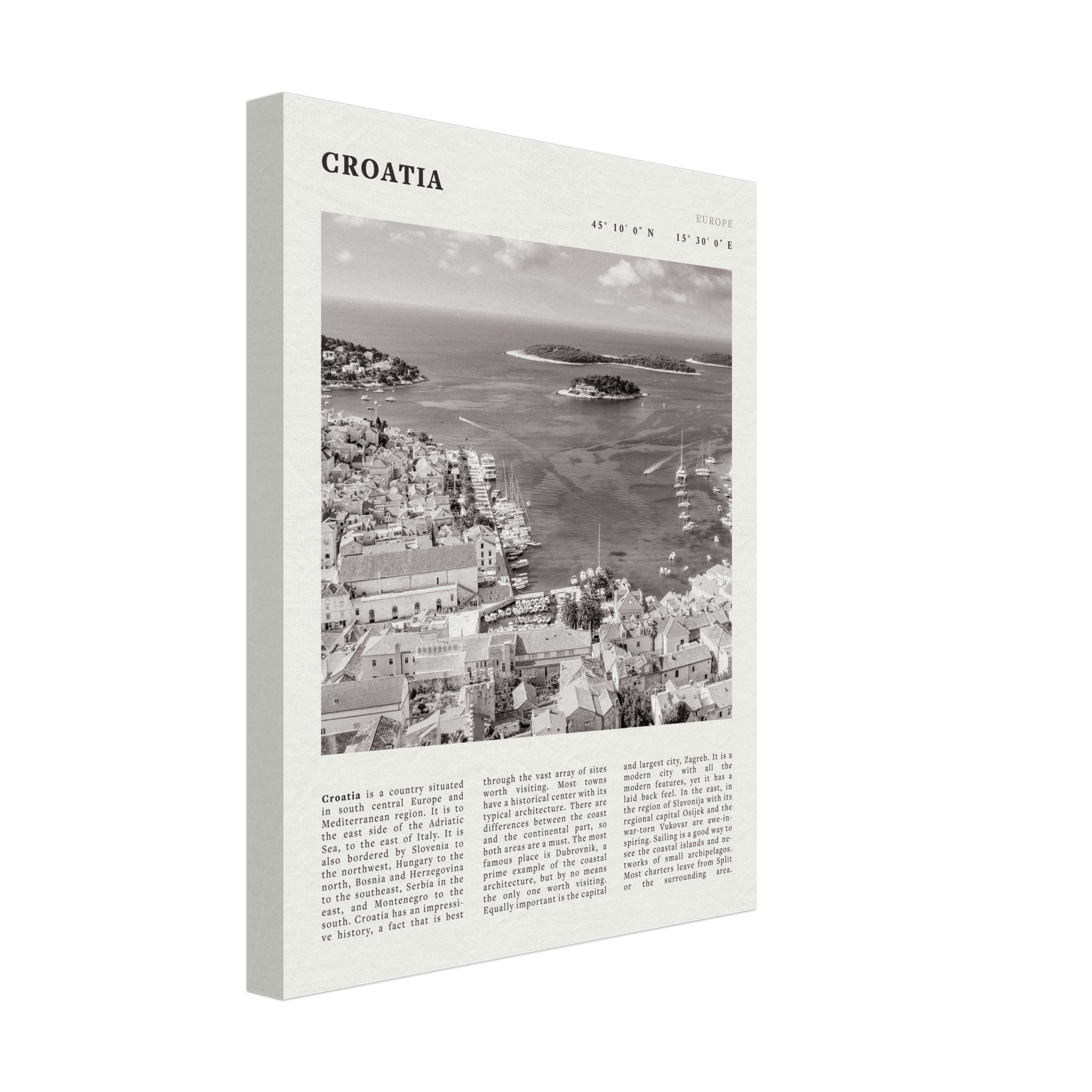 Croatia Poster | Black & White Hvar Island Wall Art | Adriatic Travel Print Decor - Evergreen Posters