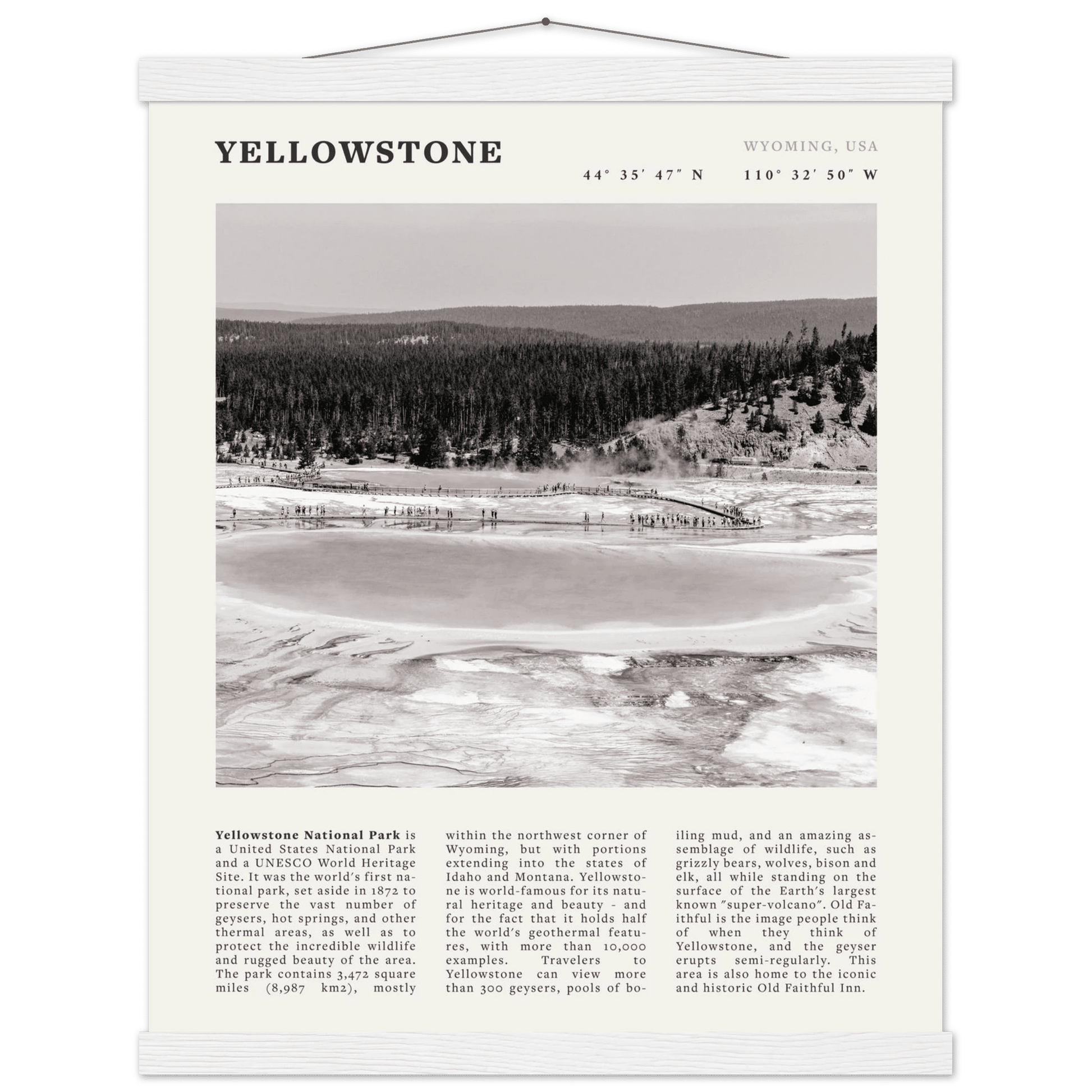 Yellowstone Poster | Black & White Grand Prismatic Spring Wall Art | WY Print - Evergreen Posters