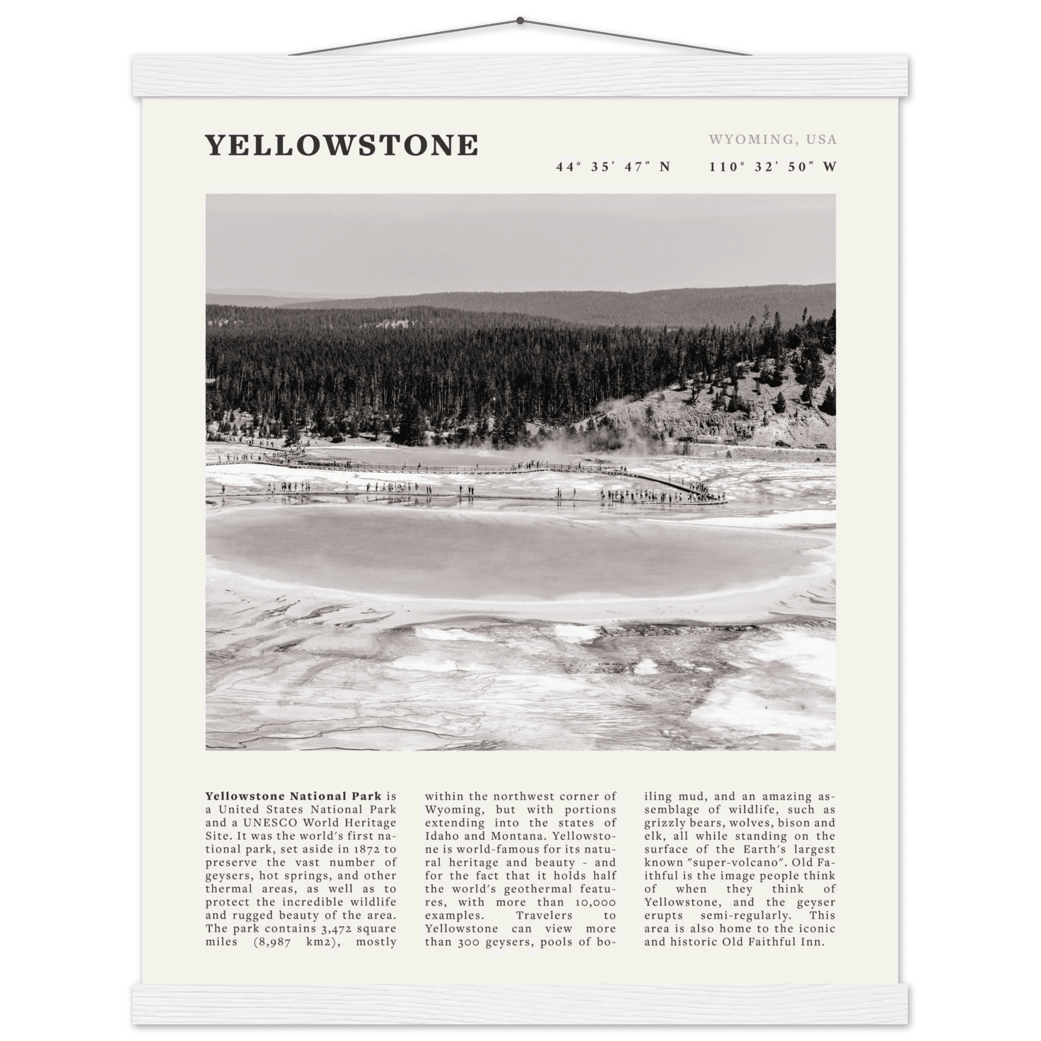 Yellowstone Poster | Black & White Grand Prismatic Spring Wall Art | WY Print - Evergreen Posters