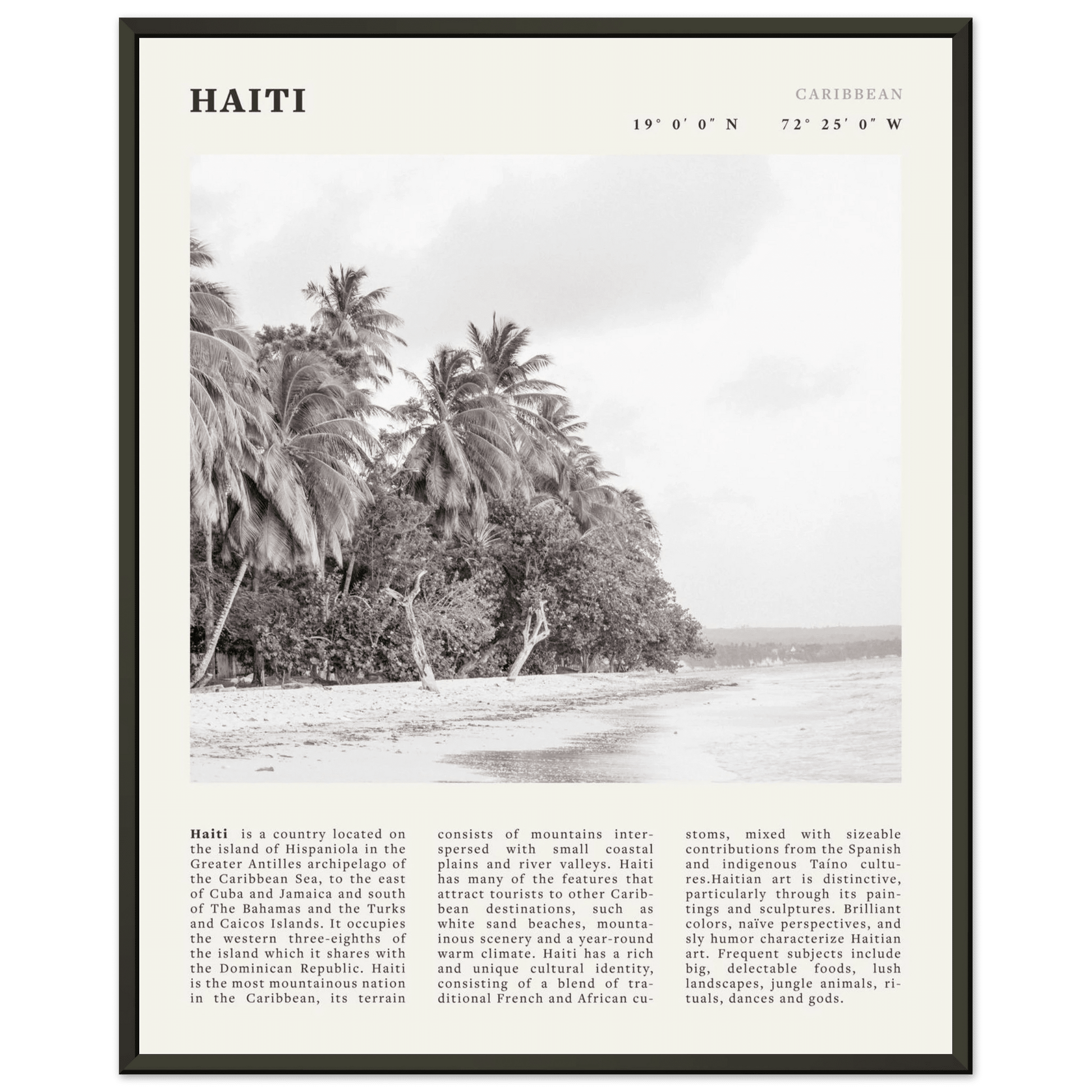 Haiti Poster | Black & White Caribbean Beach Wall Art | Tropical Travel Print - Evergreen Posters