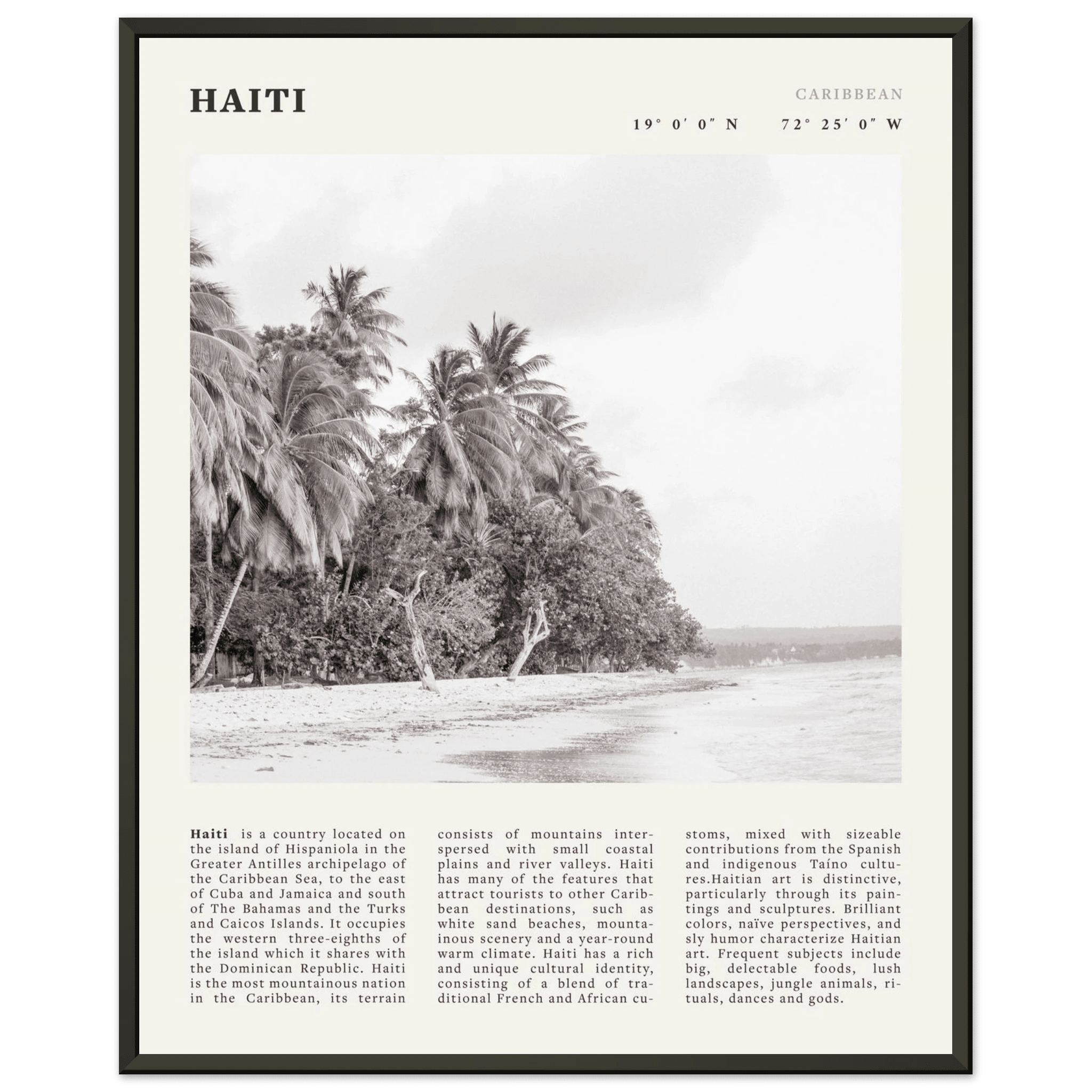 Haiti Poster | Black & White Caribbean Beach Wall Art | Tropical Travel Print - Evergreen Posters