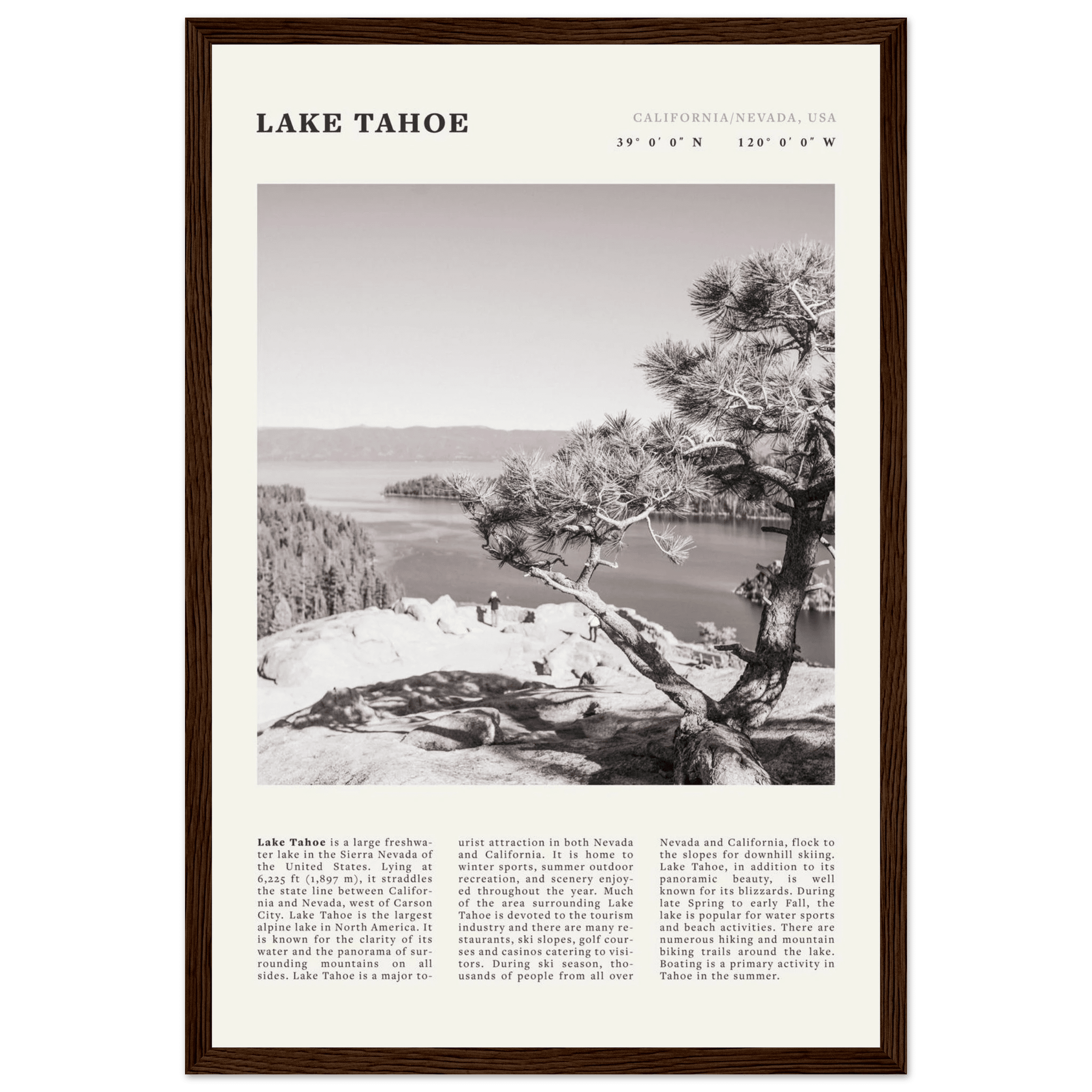 Lake Tahoe Poster | Black & White California Nevada Wall Art | Nature Travel Print Decor - Evergreen Posters