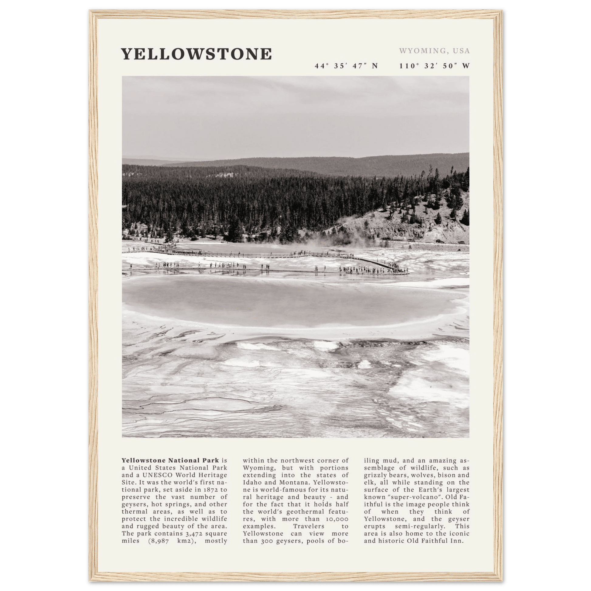 Yellowstone Poster | Black & White Grand Prismatic Spring Wall Art | WY Print - Evergreen Posters