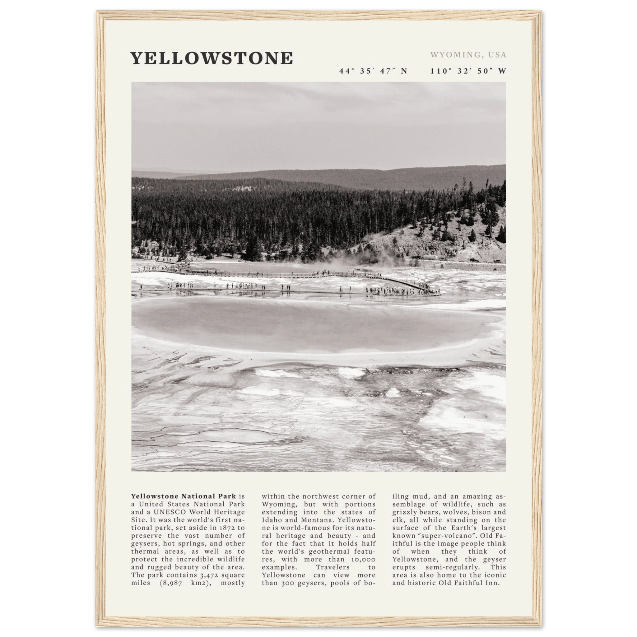 Yellowstone Poster | Black & White Grand Prismatic Spring Wall Art | WY Print - Evergreen Posters