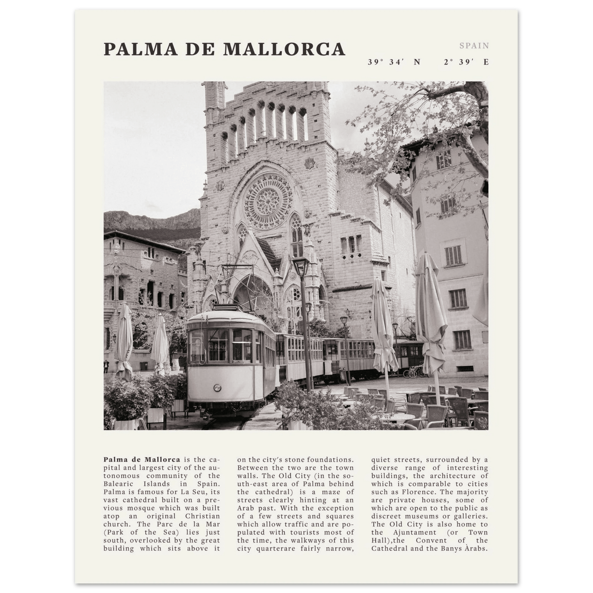 Palma de Mallorca Poster | Black & White Spain Wall Art | Travel Print | Mediterranean Decor - Evergreen Posters