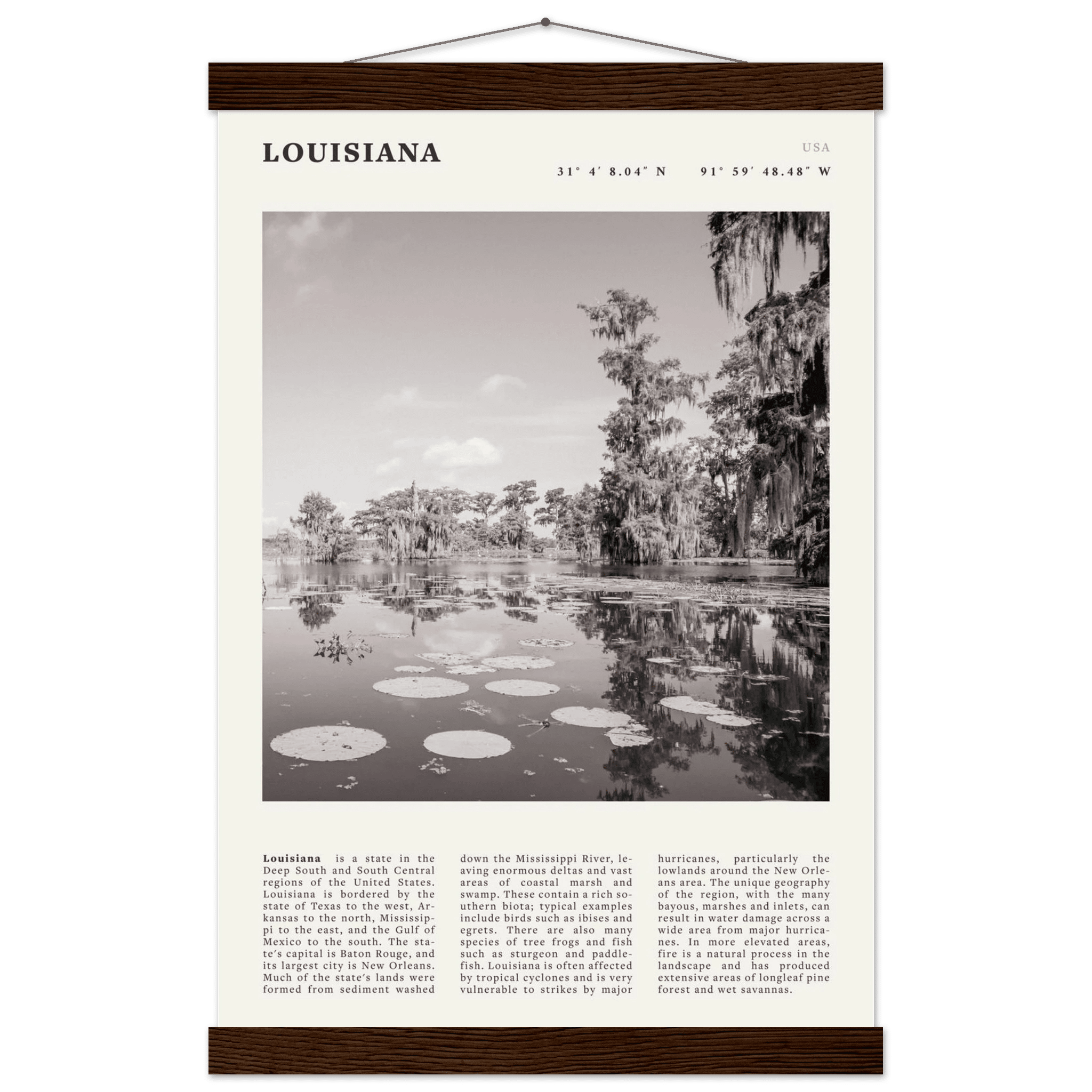 Louisiana Poster | Black & White Bayou Wall Art | Southern USA Travel Print Decor - Evergreen Posters
