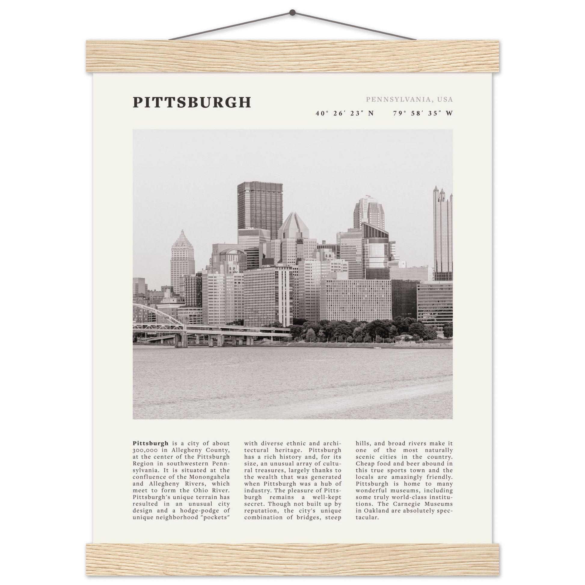 Pittsburgh Poster | Black & White Pennsylvania Skyline Wall Art | PA Travel Print - Evergreen Posters