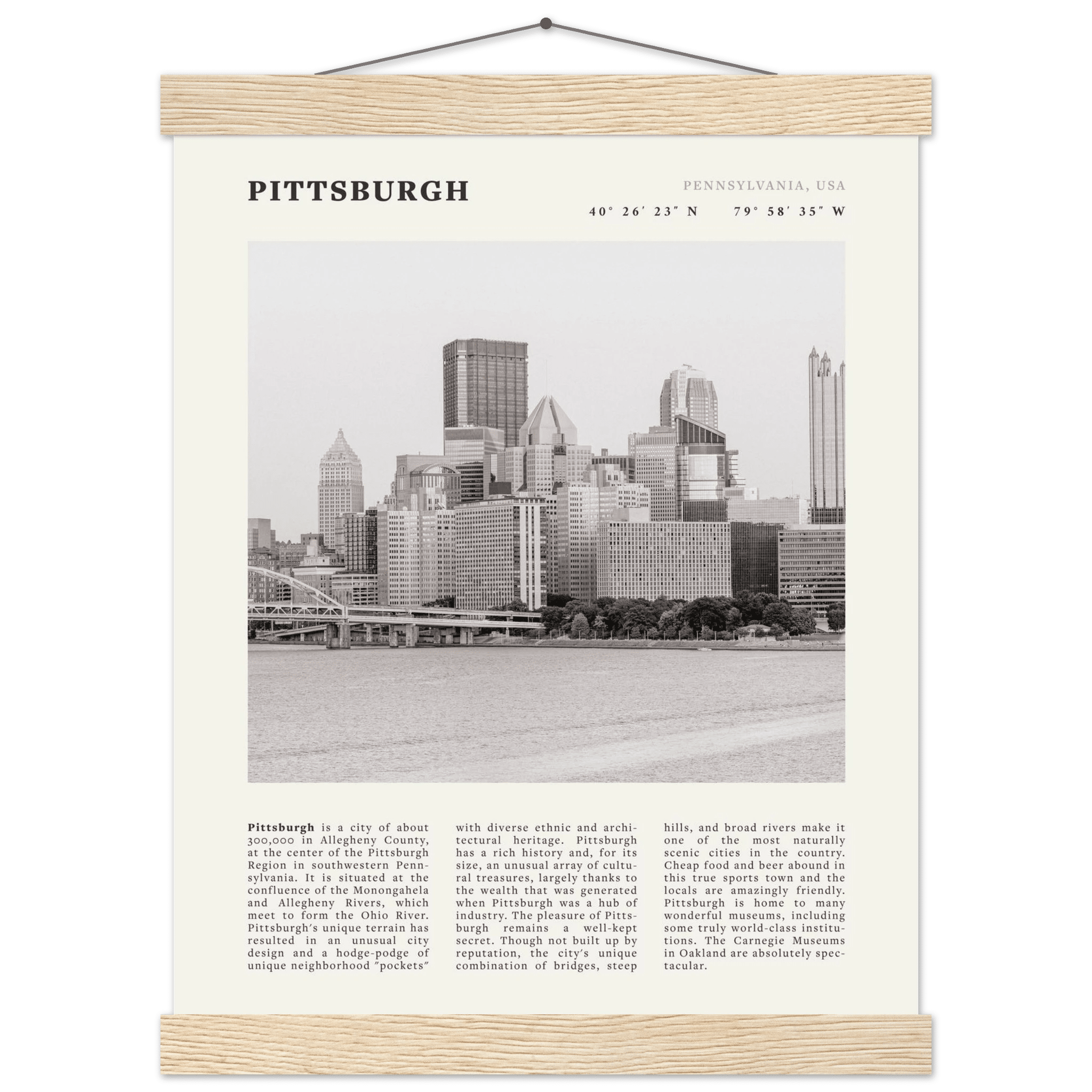 Pittsburgh Poster | Black & White Pennsylvania Skyline Wall Art | PA Travel Print - Evergreen Posters